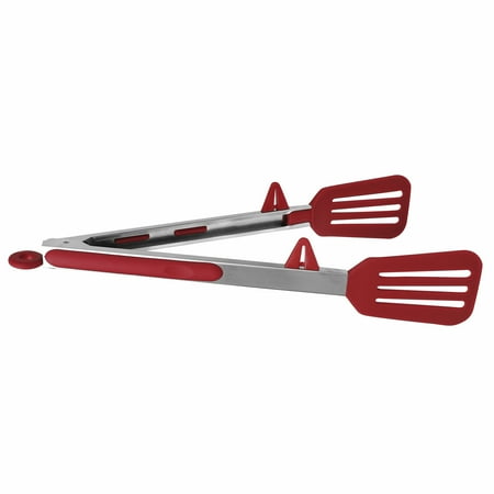 Unique Bargains Stainless Steel Silicone Kitchen Tongs for Barbeque, Cooking, Red, 12"