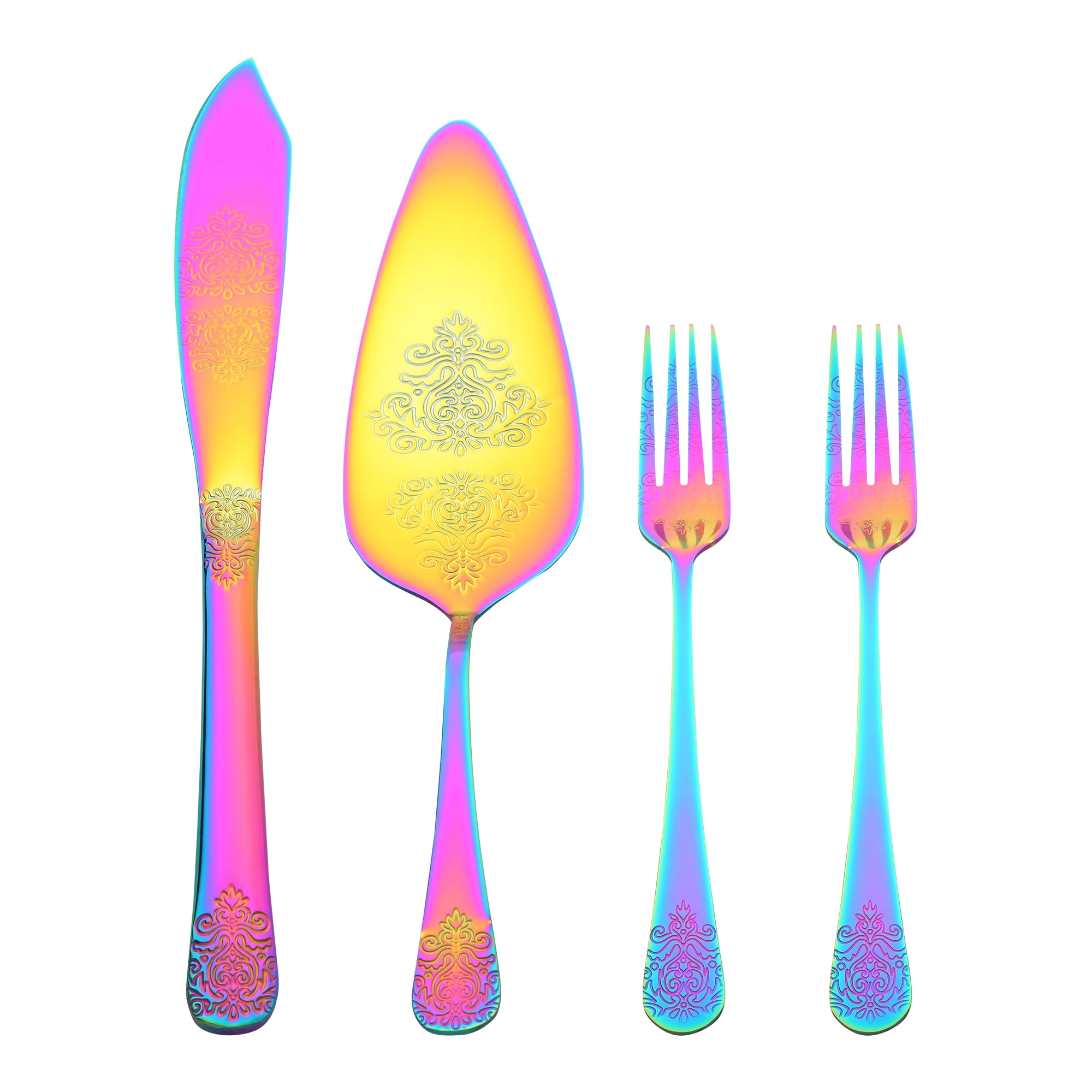 Unique Bargains Stainless Steel Silverware Set with Pie Spatula 4 Piece Colorful