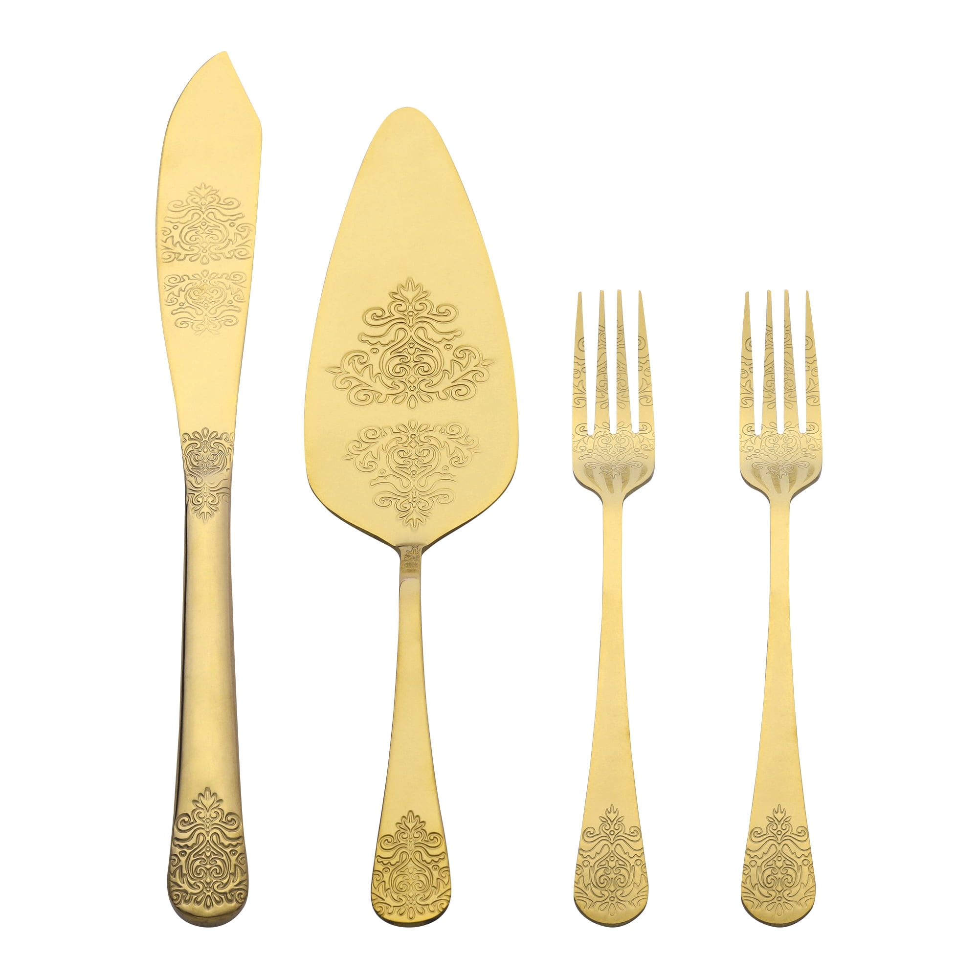 Unique Bargains Stainless Steel Silverware Set with Pie Spatula 4 Piece Gold