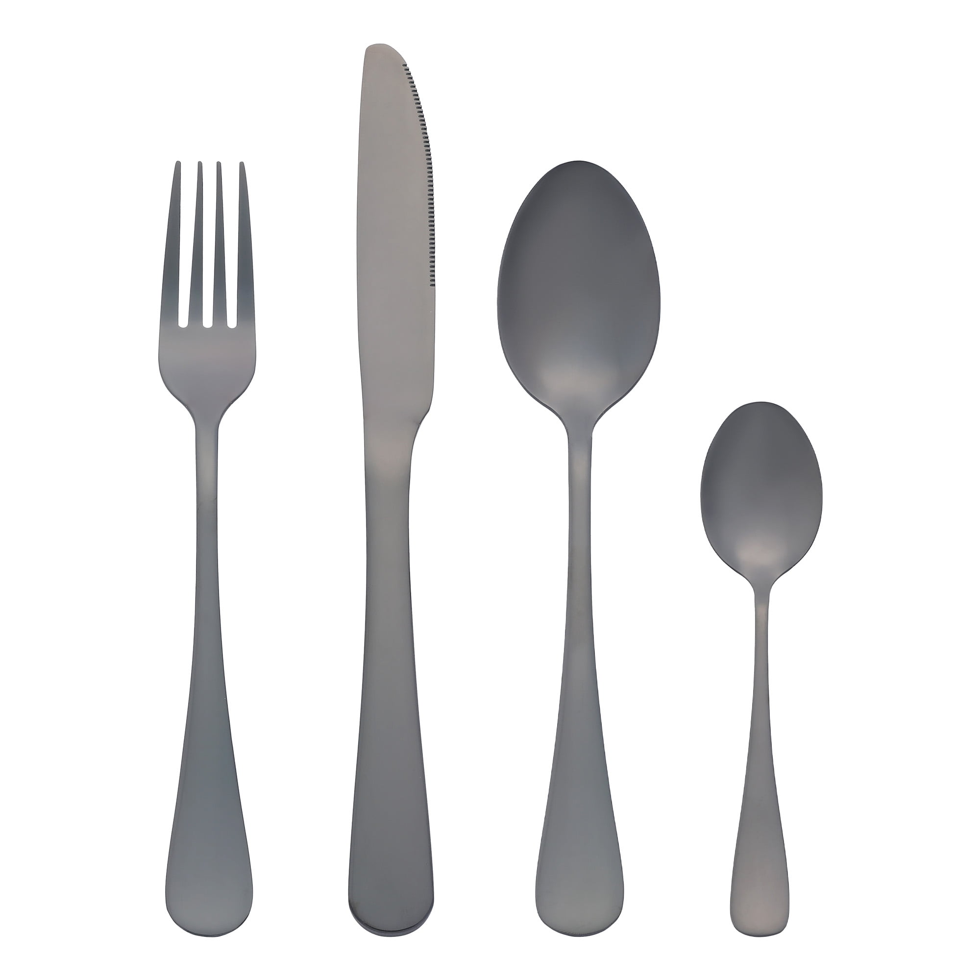 Unique Bargains Stainless Steel Silverware Set with Spoons and Forks Black 4 Pcs