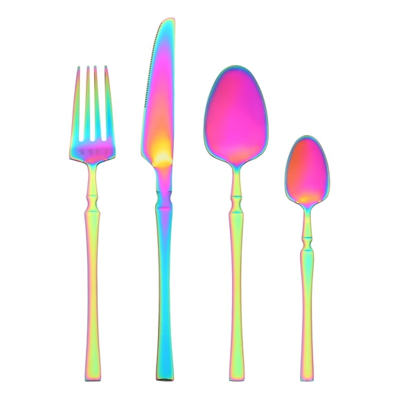 Unique Bargains Stainless Steel Silverware Set with Spoons and Forks Colorful 4 Pcs