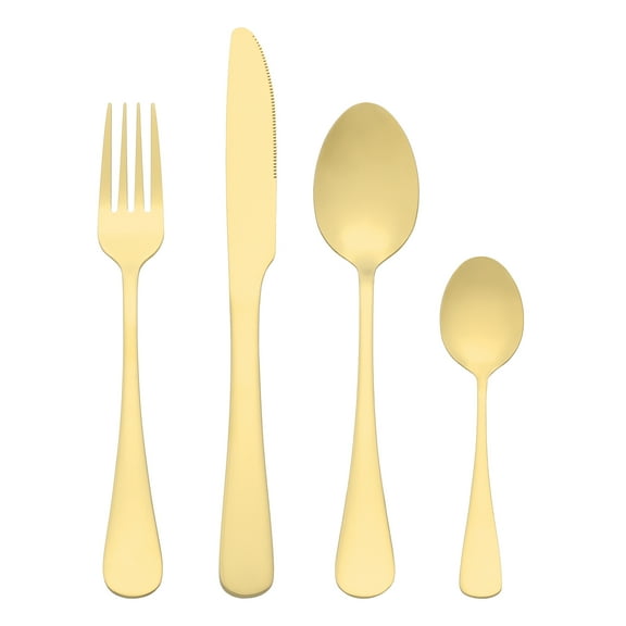 Unique Bargains Stainless Steel Silverware Set with Spoons and Forks Gold 4 Pcs