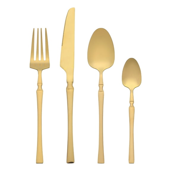 Unique Bargains Stainless Steel Silverware Set with Spoons and Forks Gold 4 Pcs