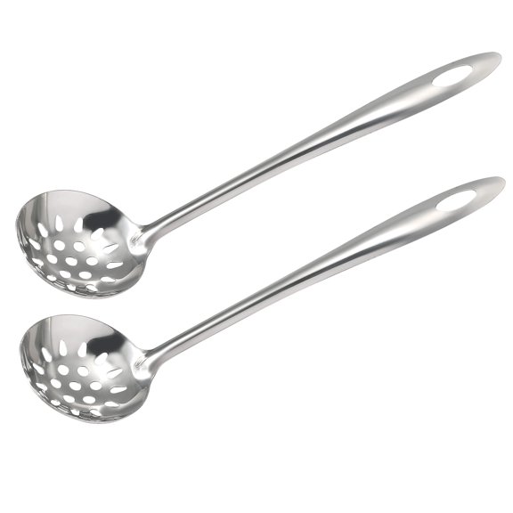 Unique Bargains Stainless Steel Slotted Strainer Long Handle Chef Cooking Utensil Silver Tone 10" Length 2pcs