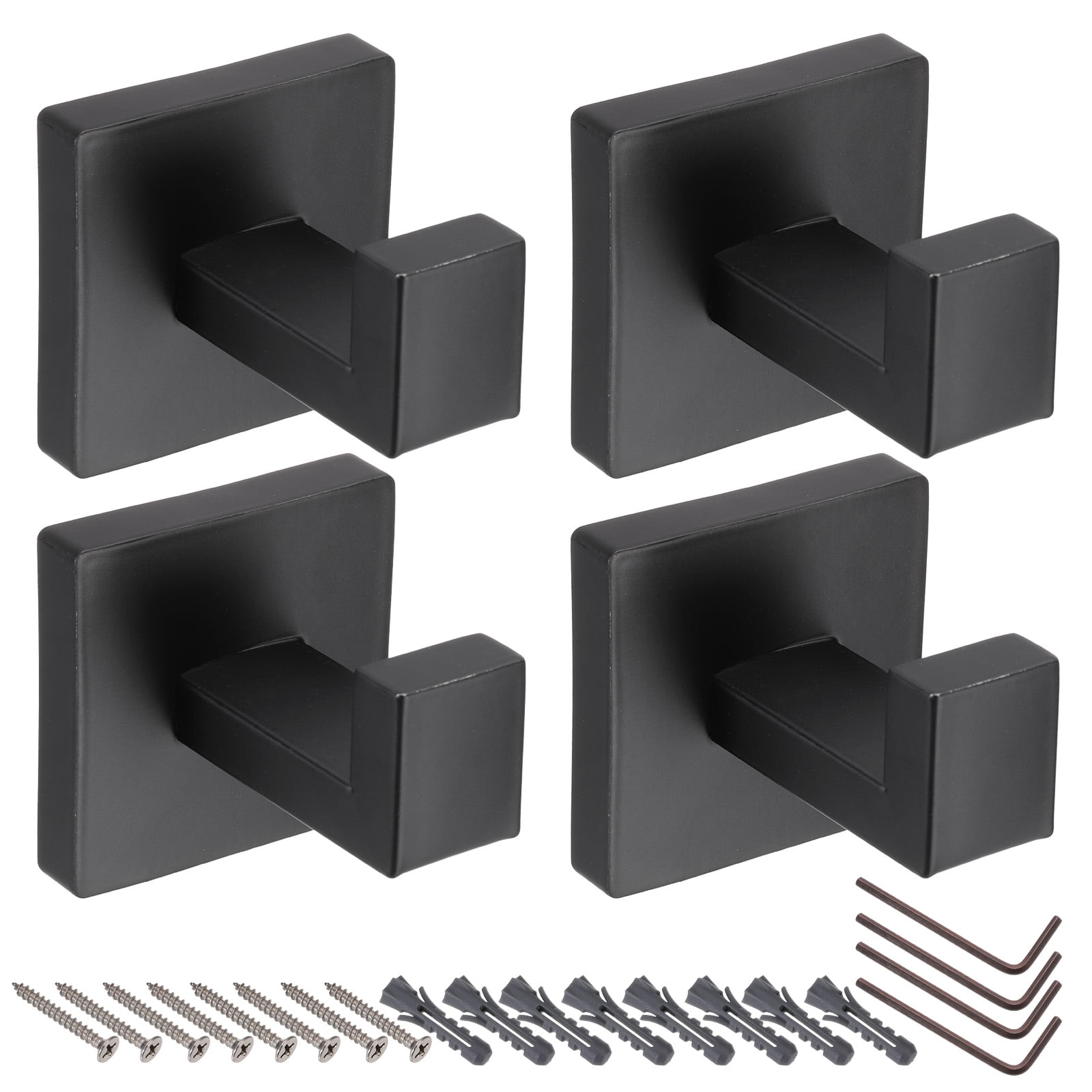 Unique Bargains Stainless Steel Square Coat Hook Robe Hooks for Hanging Towels Black