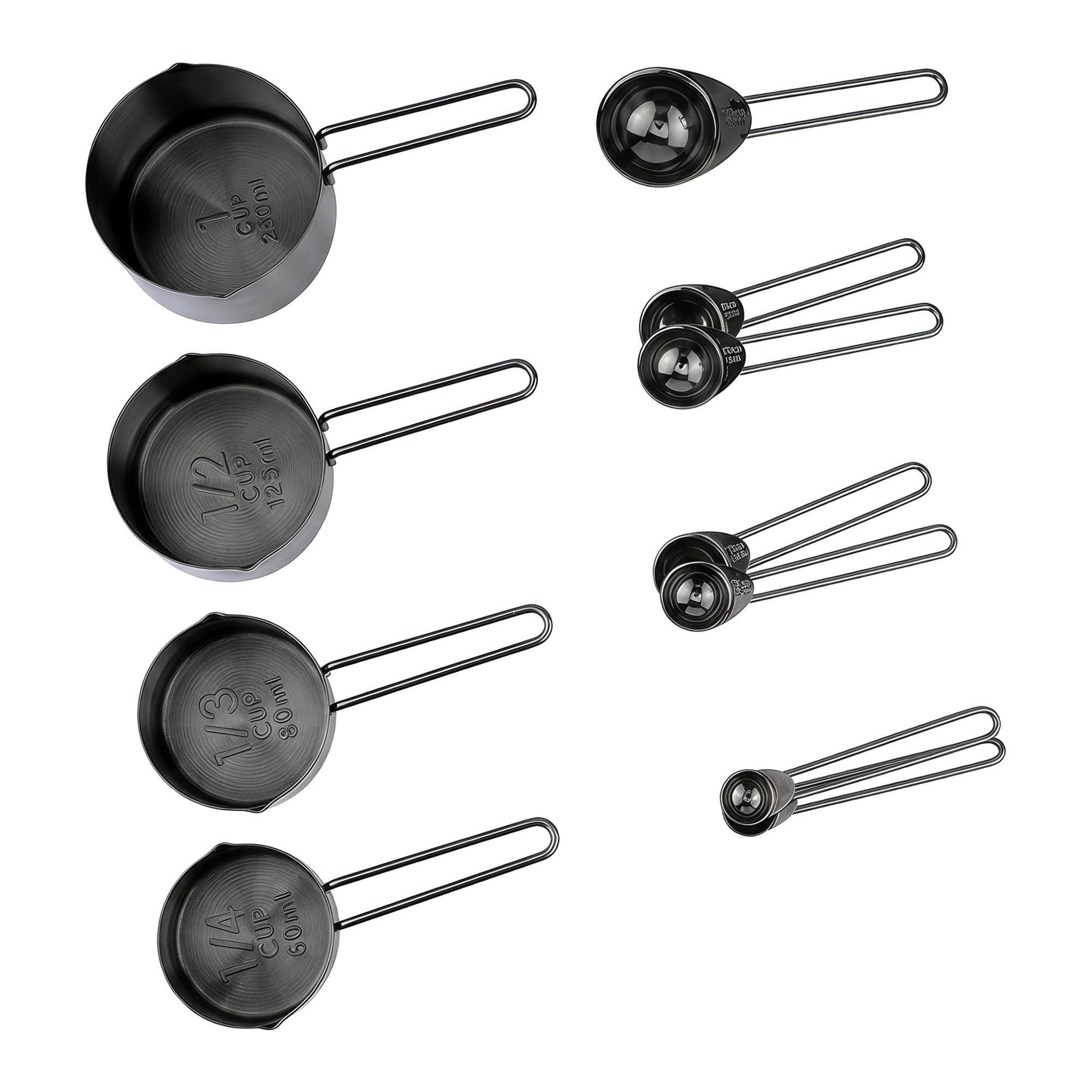 Unique Bargains Stainless Steel Stackable Measuring Cups and Spoons Set Black 8Pcs