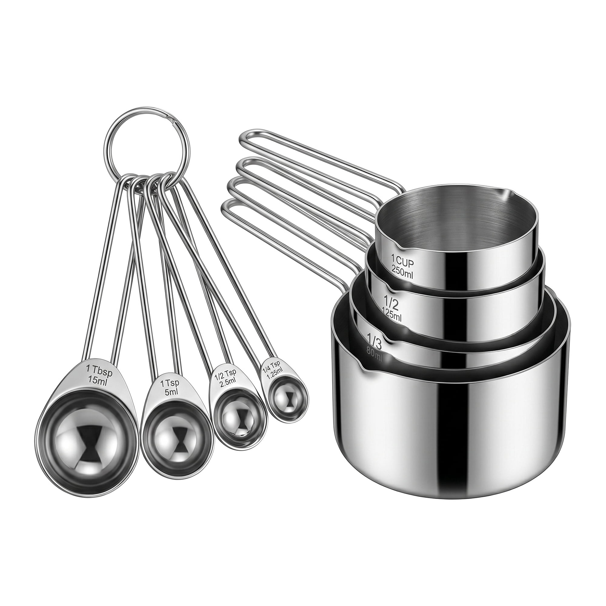 Unique Bargains Stainless Steel Stackable Measuring Cups and Spoons Set Gold 8Pcs