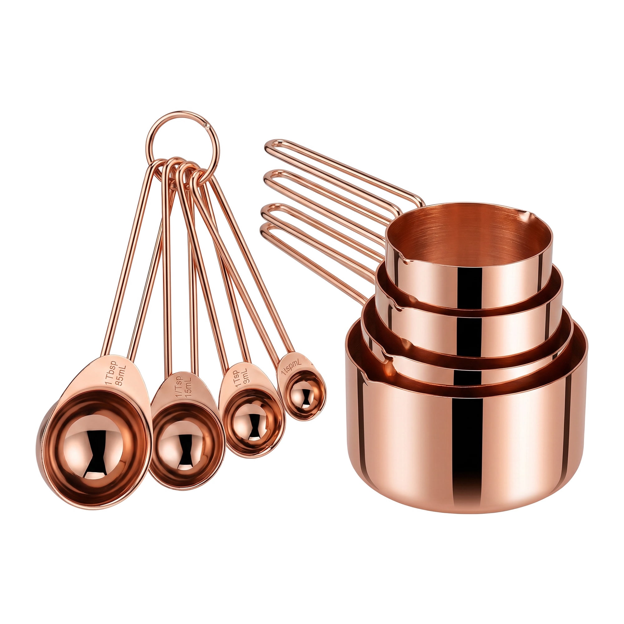 Unique Bargains Stainless Steel Stackable Measuring Cups and Spoons Set Rose Gold 8Pcs