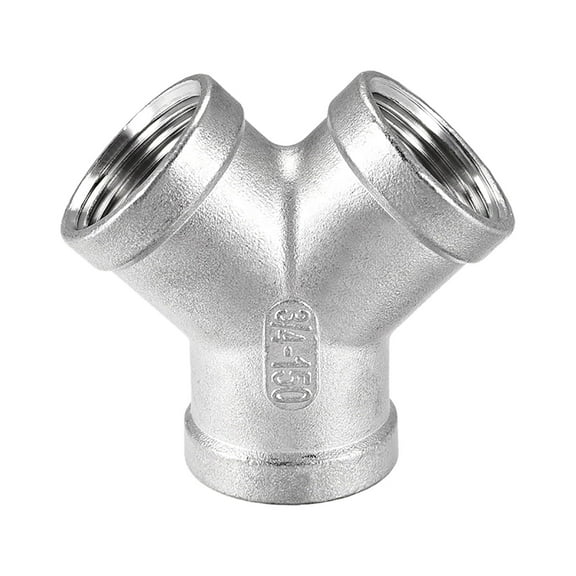 Unique Bargains Stainless Steel Tee Pipe Fitting Y Shaped 3 Way 3/4 BSPT Female Class Connector Coupler Silver