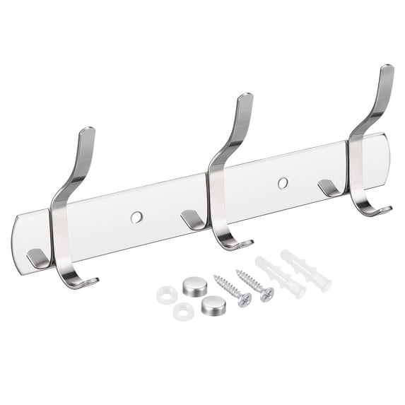 Unique Bargains Stainless Steel Wall Mounted Coat Rack Hooks for Hanging Silver 3 Hooks