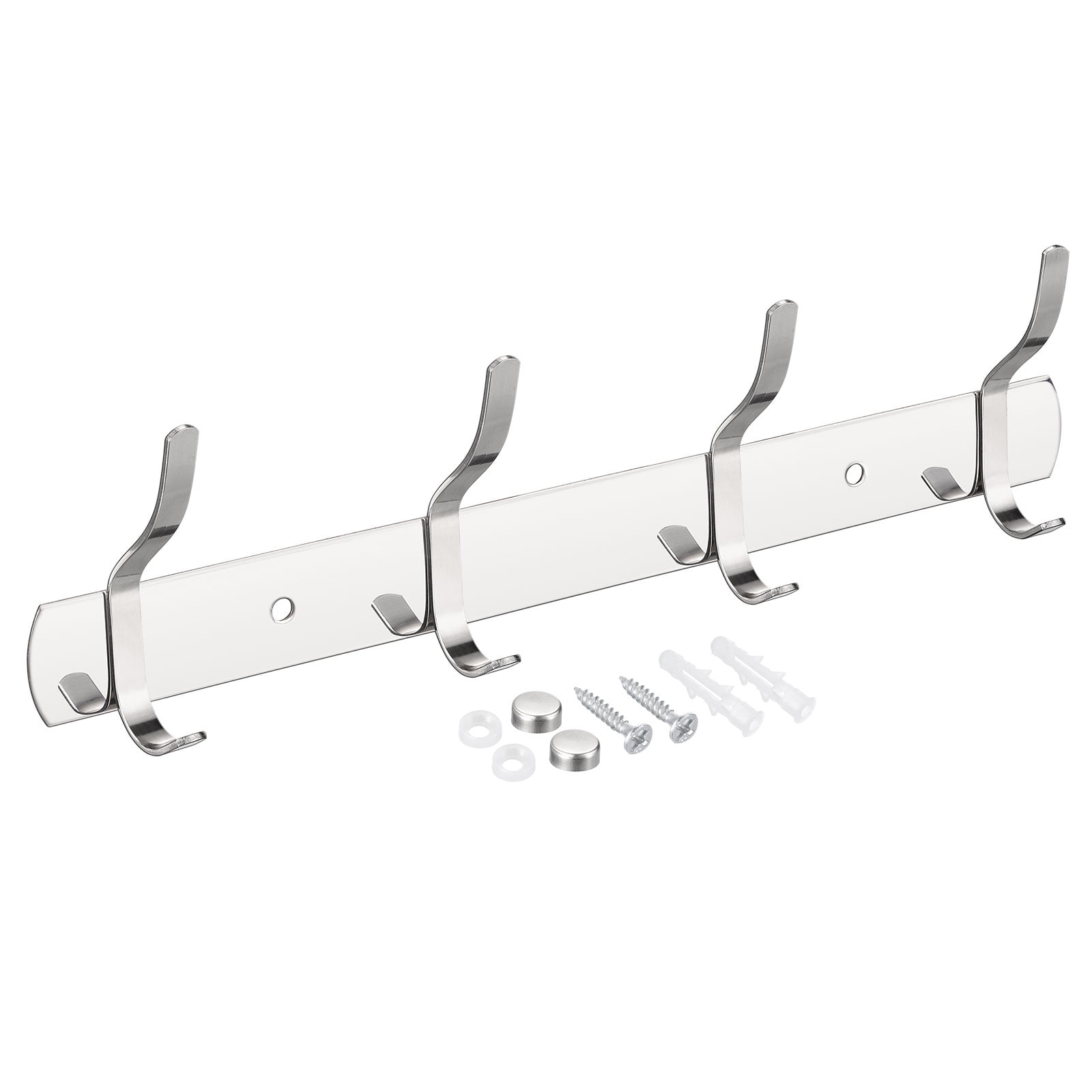 Unique Bargains Stainless Steel Wall Mounted Coat Rack Hooks for Hanging Silver 4 Hooks