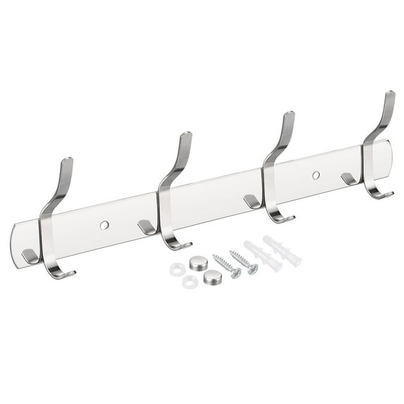 Unique Bargains Stainless Steel Wall Mounted Coat Rack Hooks for Hanging Silver 4 Hooks