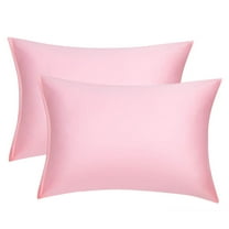 Unique Bargains Pillow Covers Silky Satin Zipper Pillowcases Set of 2 Pink 21" x 27"