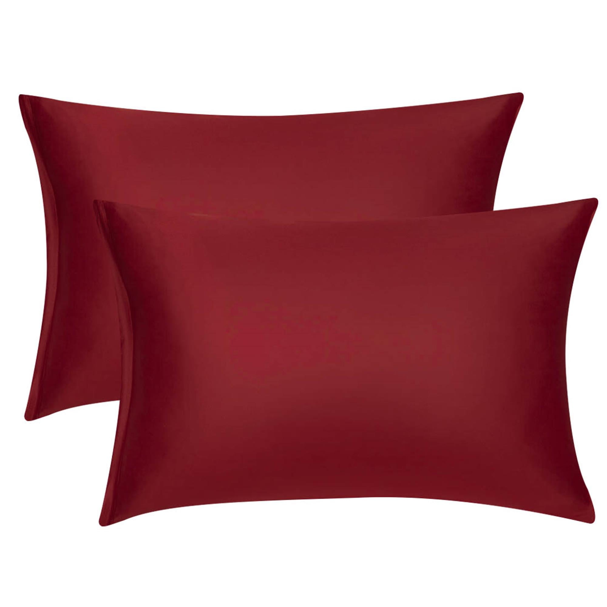 Unique Bargains Pillow Covers Silky Satin Zipper Pillowcases Set of 2 Wine Red 21" x 27"