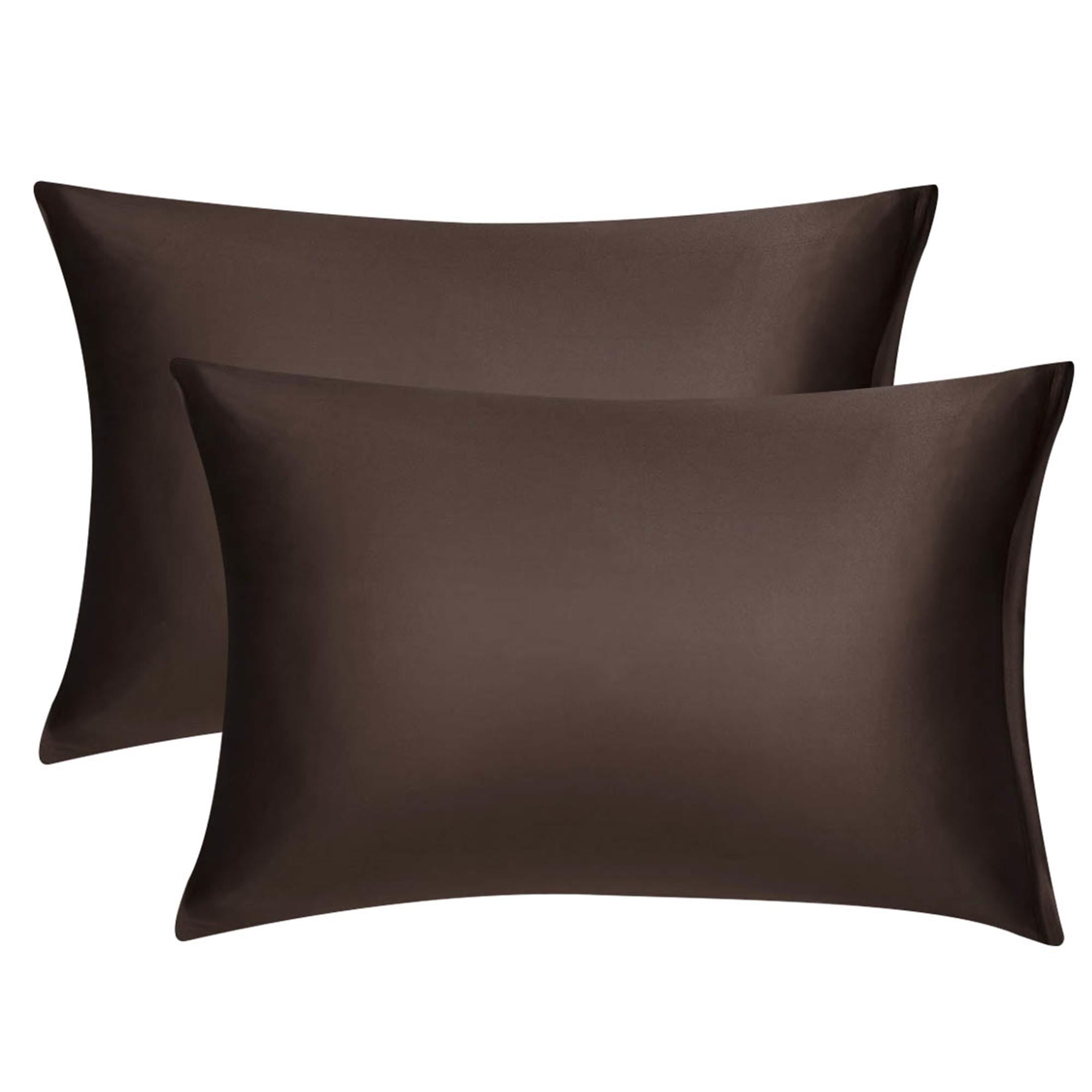 Unique Bargains Pillow Covers Silky Satin Zipper Pillowcases Set of 2 Brown 21" x 27"