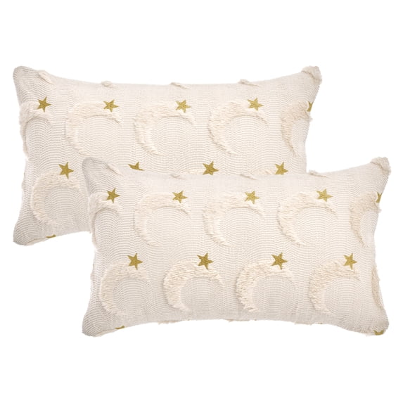 Unique Bargains Star Embroidered Throw Pillow Covers Pack of 2 Beige 20" x 12"