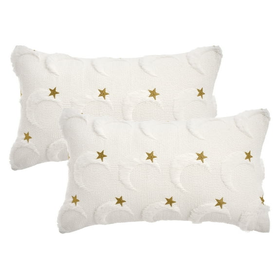 Unique Bargains Star Embroidered Throw Pillow Covers Pack of 2 White 20" x 12"