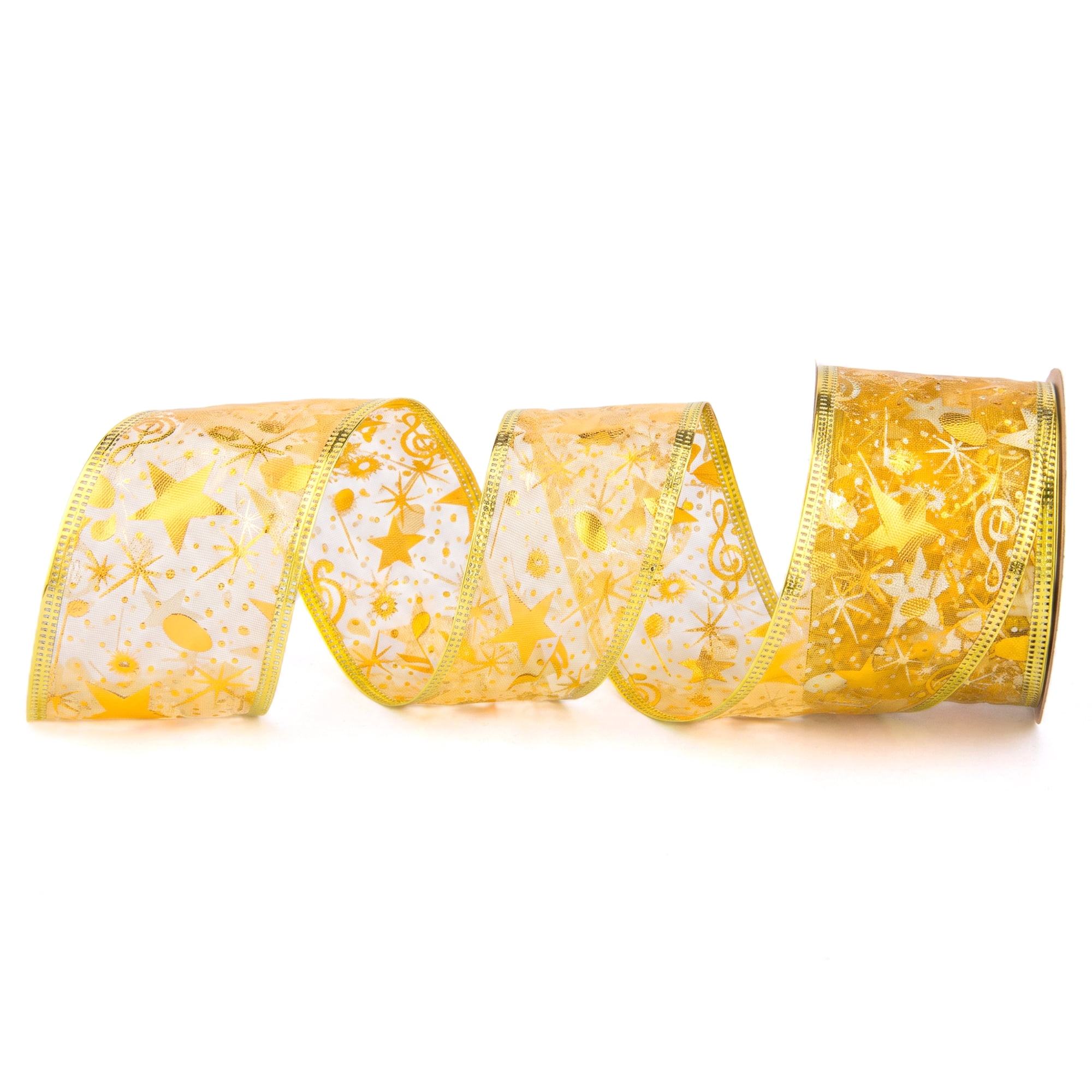 Unique Bargains Star Pattern Fabric Ribbon for Decoration Projects Gold 9.8 Yard