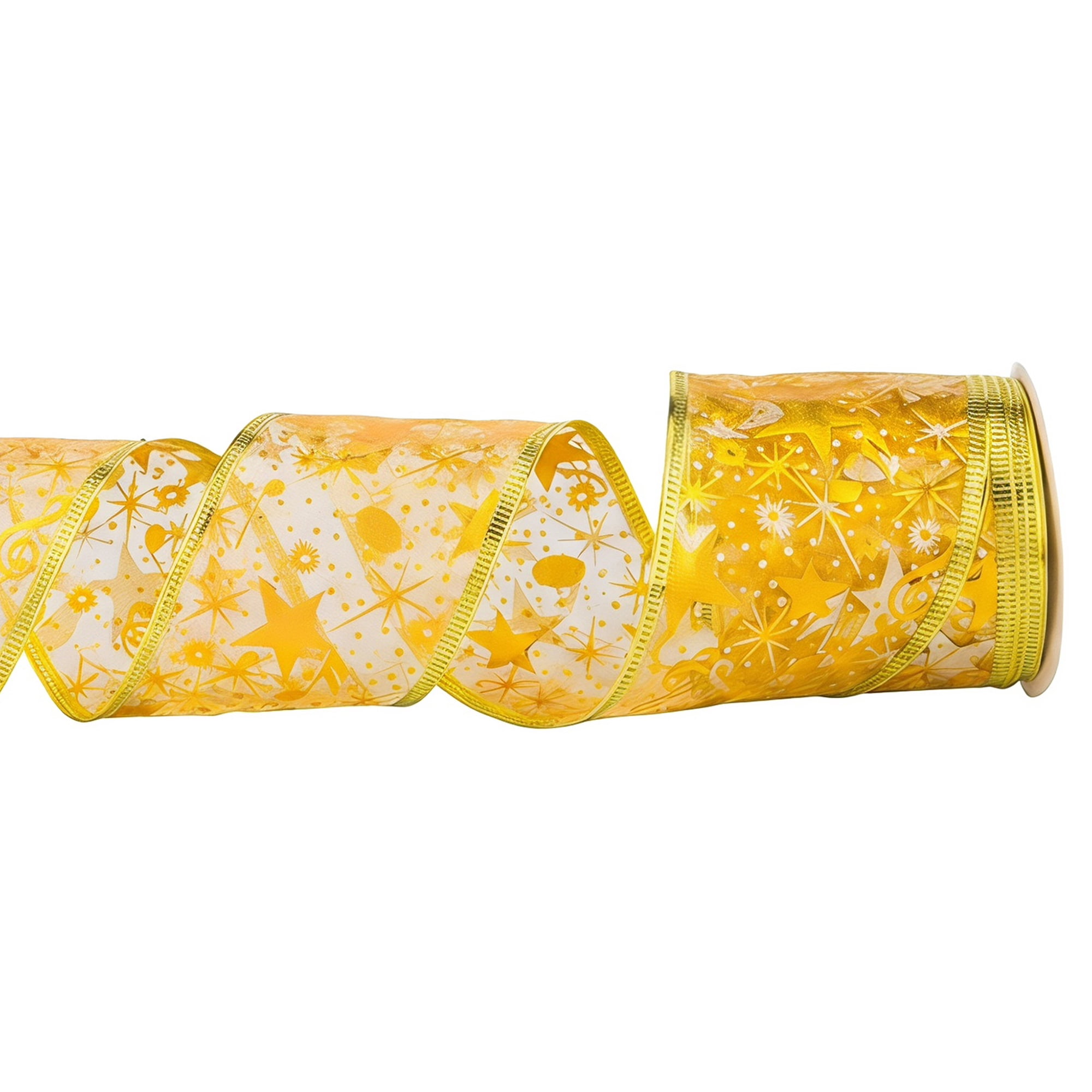 Unique Bargains Star Pattern Fabric Ribbon for Decoration Projects Yellow 9.8 Yard