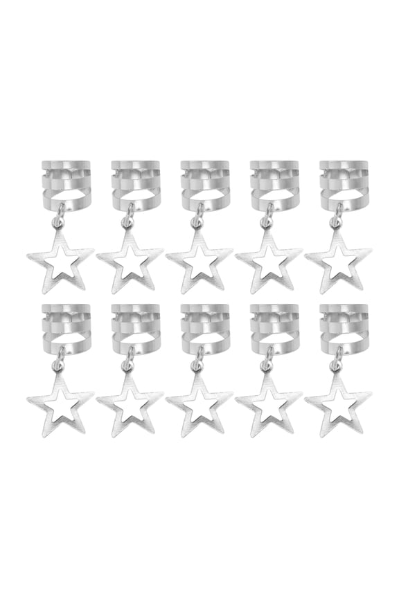 Star Star Hair Cuffs Dreadlock 10 Pcs Silver Tone