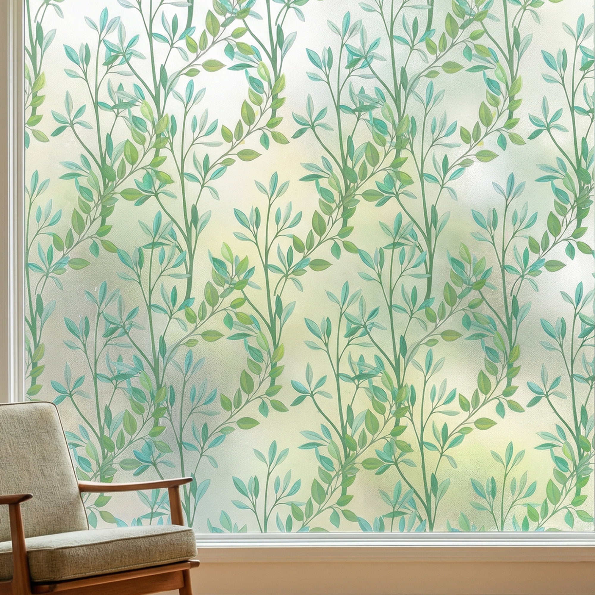 Unique Bargains Static Cling Floral 3D Prism Window Privacy Film Green 39.4" x 23.6"