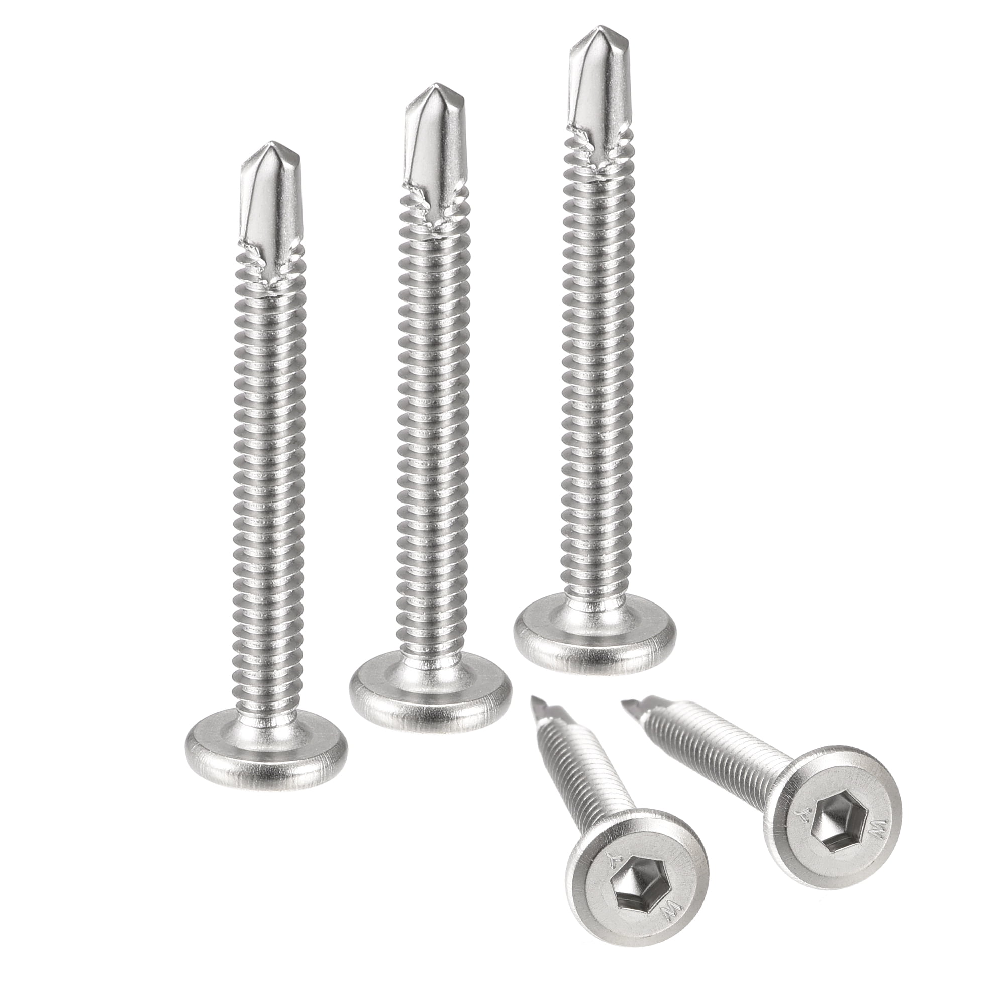 Unique Bargains Steel Sheet Metal Hex Socket Self Tapping Screws Silver 10 x 1-3/4"