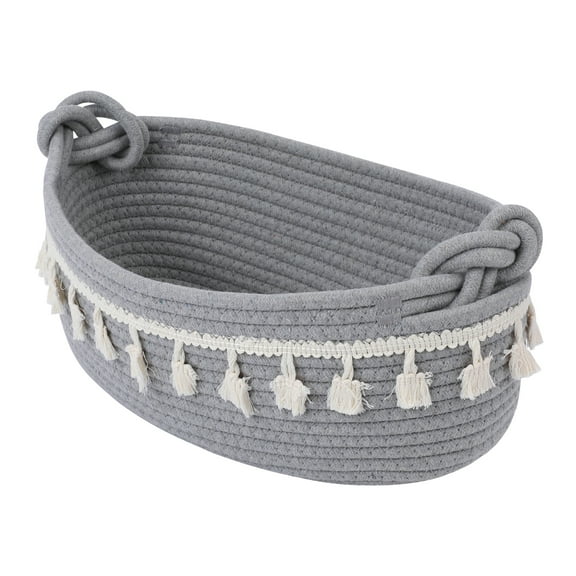 Unique Bargains Storage Basket Shelf Bin with Tassels Light Gray 13.4*6.3*4.7in