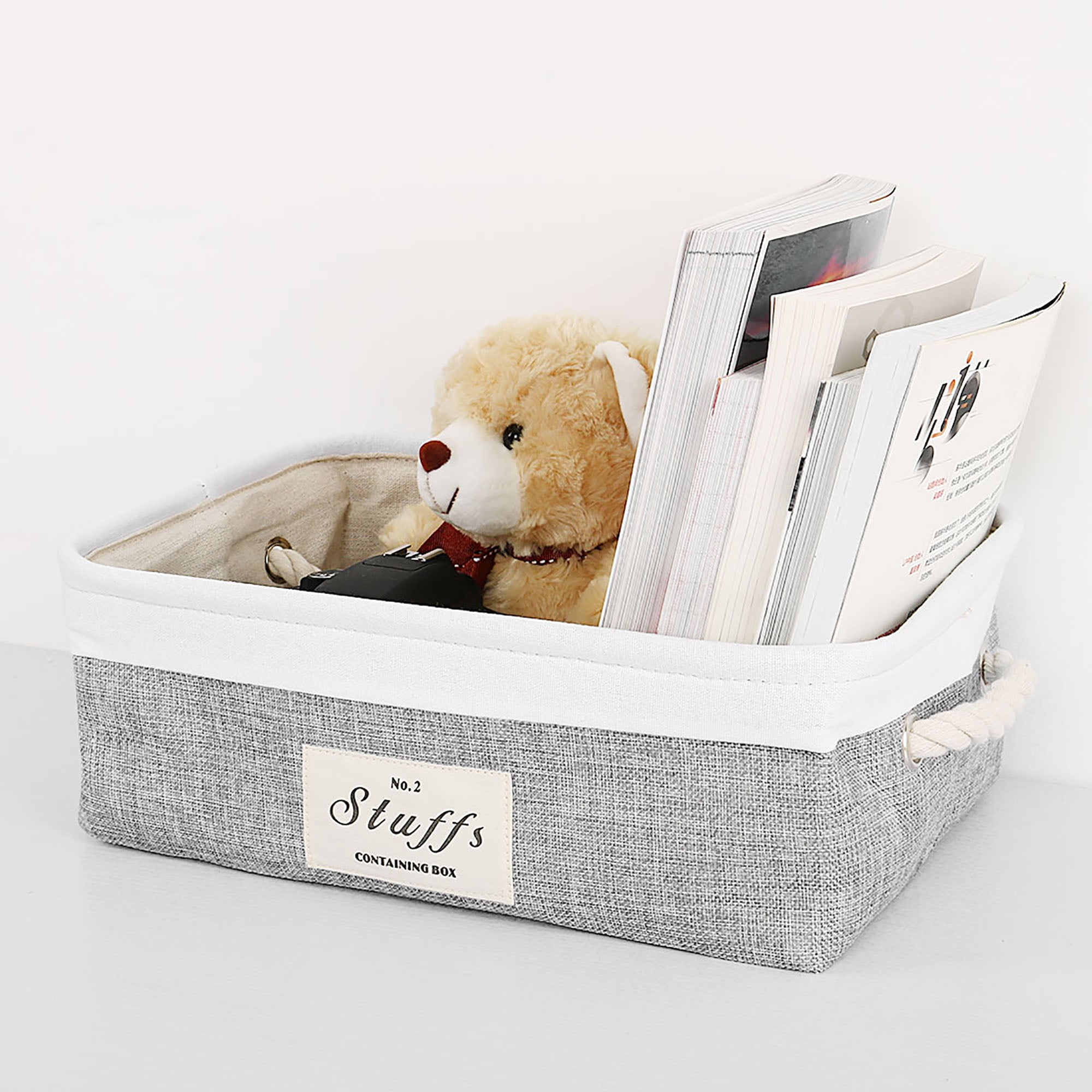 Unique Bargains Storage Bin Basket with Handle Linen Fabric Organizer