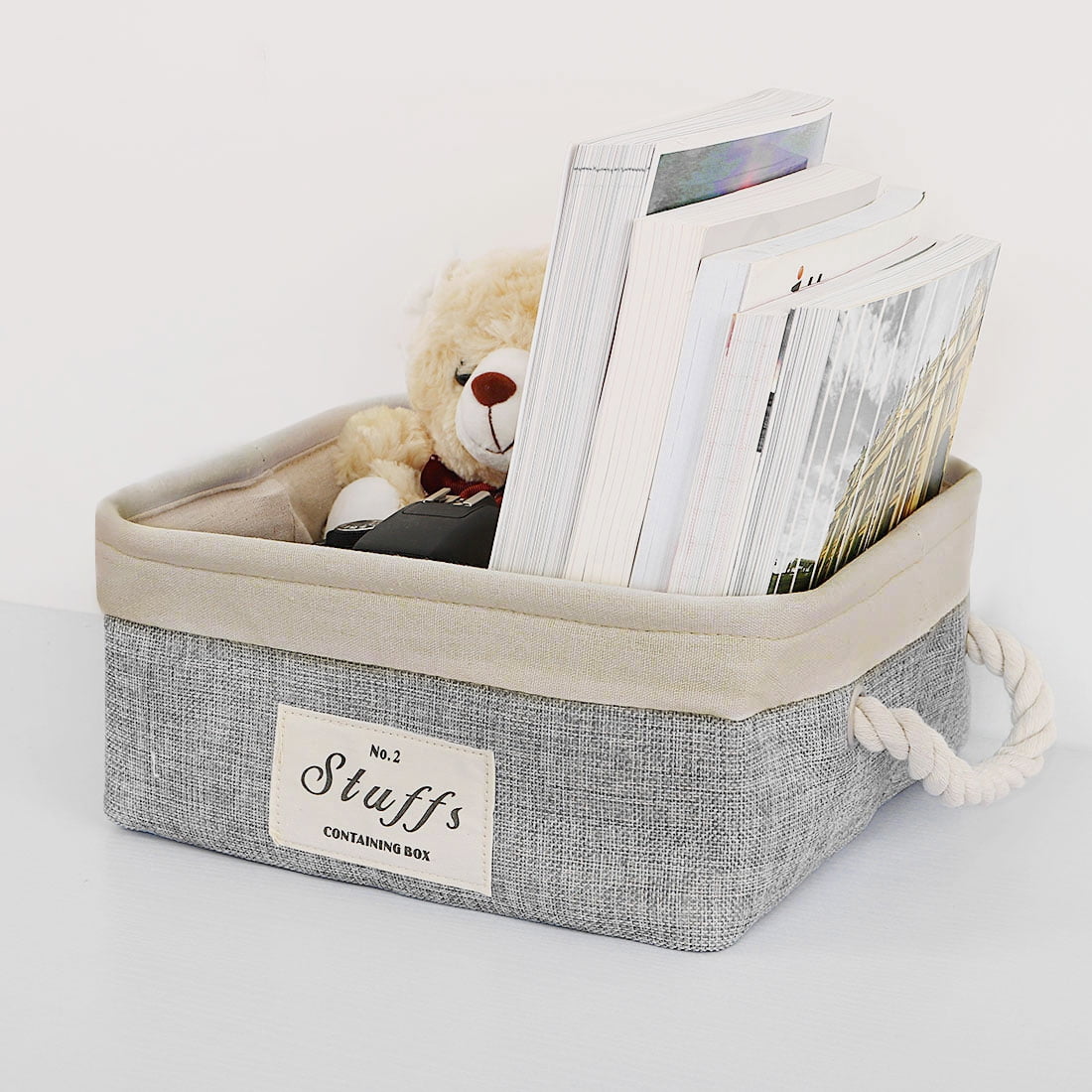 Unique Bargains Storage Bin Basket with Handle Linen Fabric Organizer
