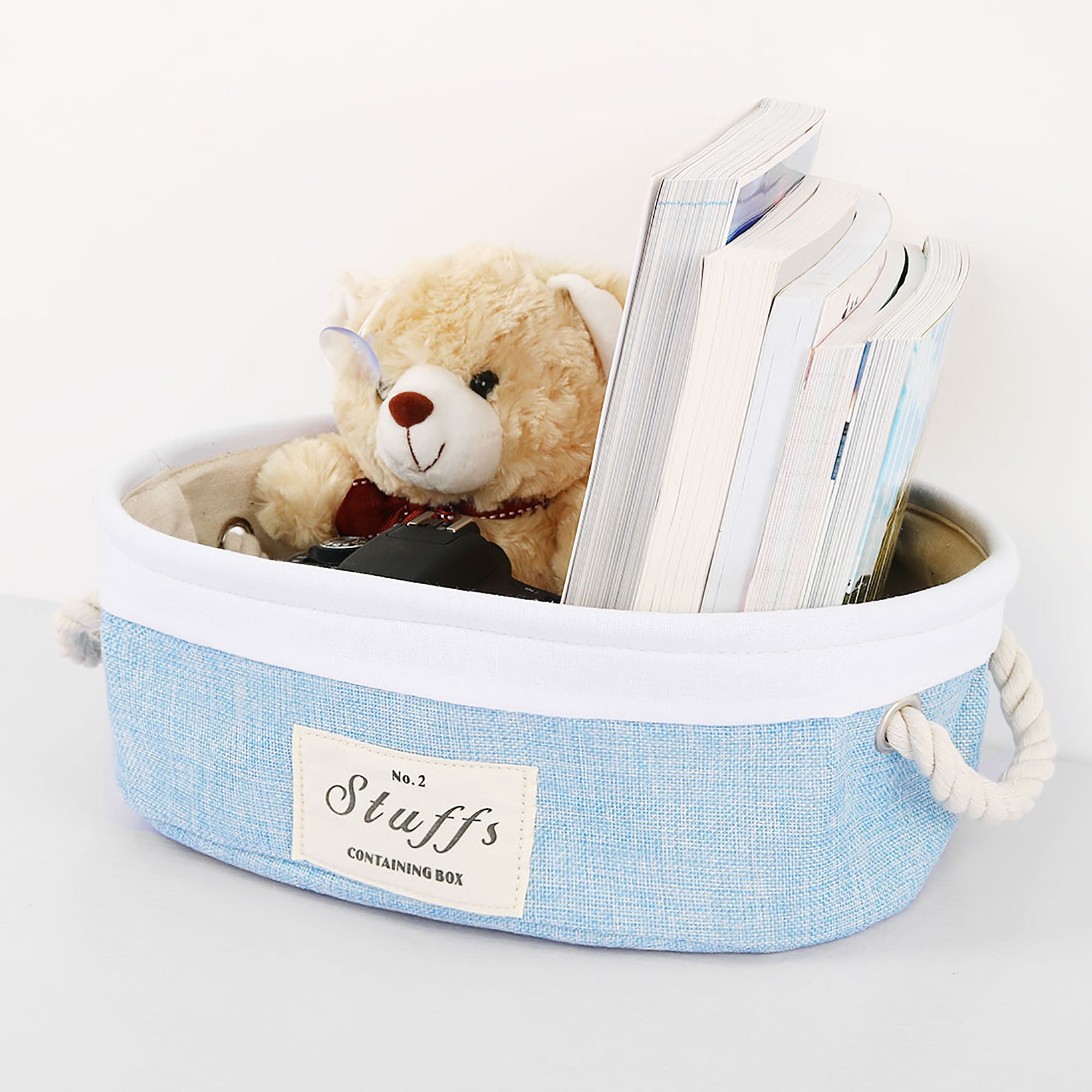 Unique Bargains Storage Bin Basket with Handle Linen Fabric Organizer