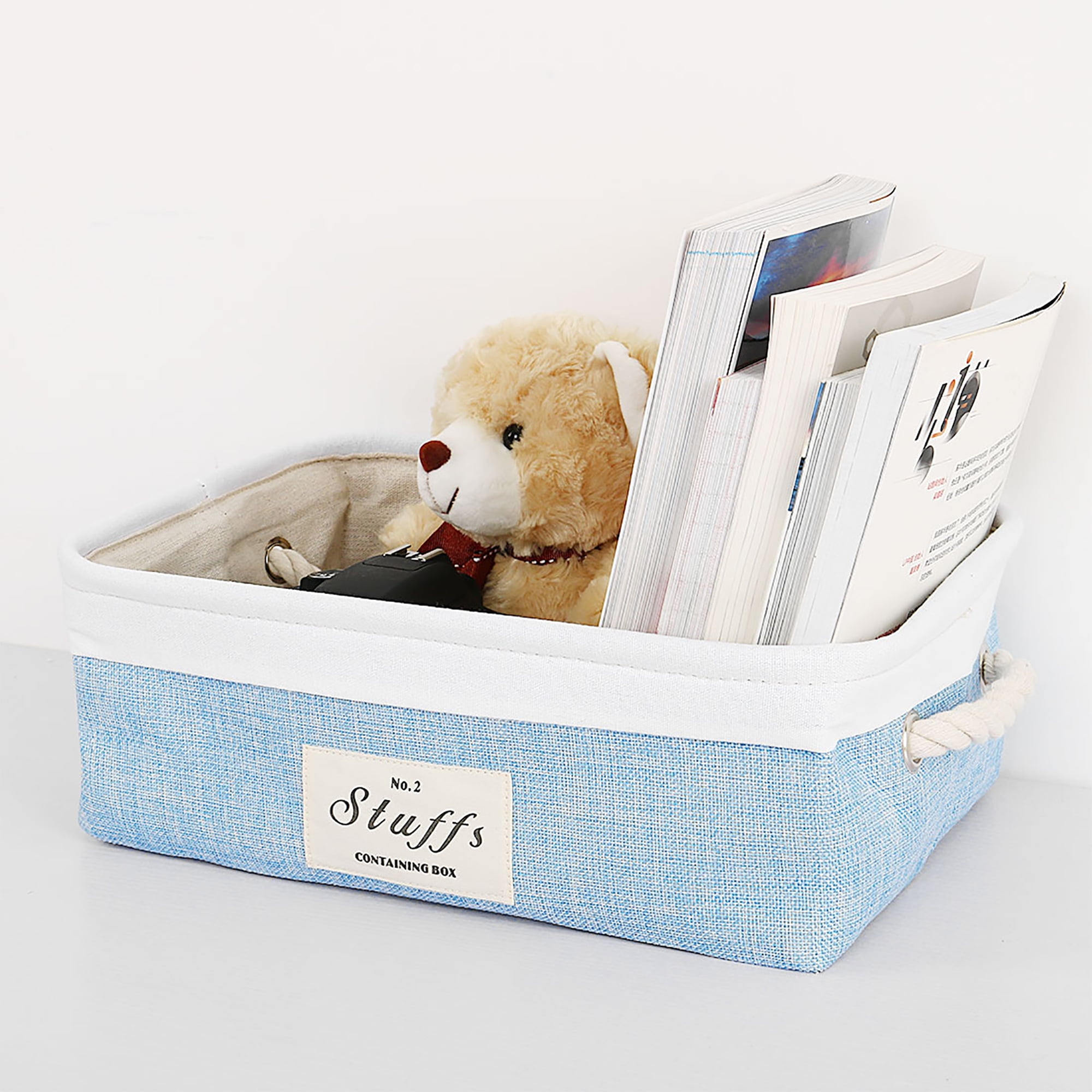 Unique Bargains Storage Bin Basket with Handle Linen Fabric Organizer