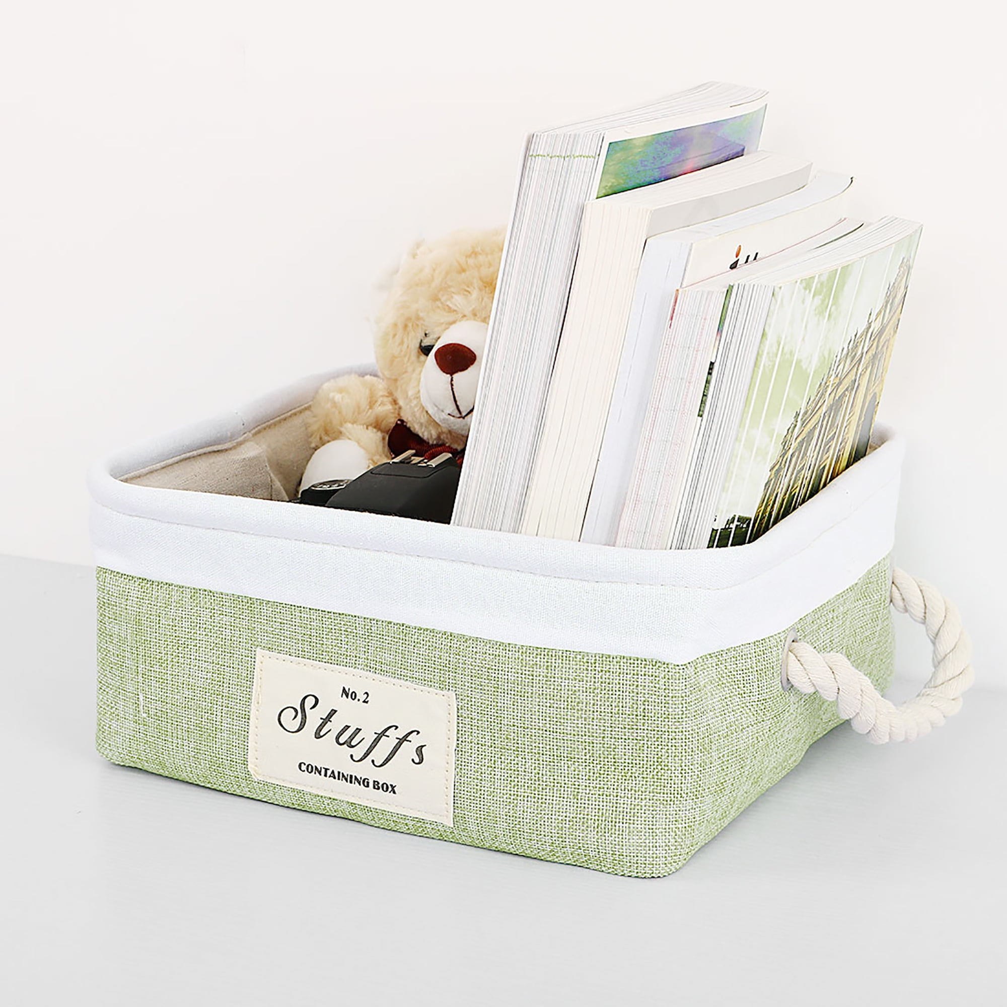 Unique Bargains Storage Bin Basket with Handle Linen Fabric Organizer