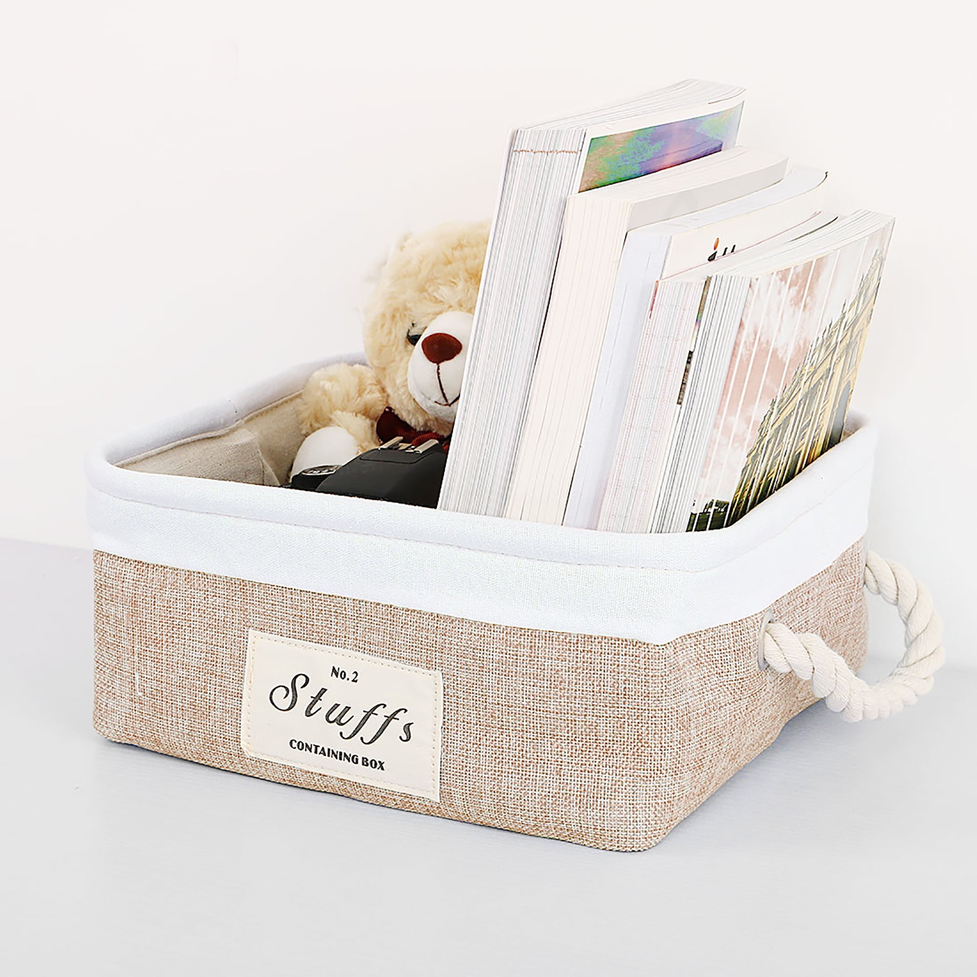 Unique Bargains Storage Bin Basket with Handle Linen Fabric Organizer