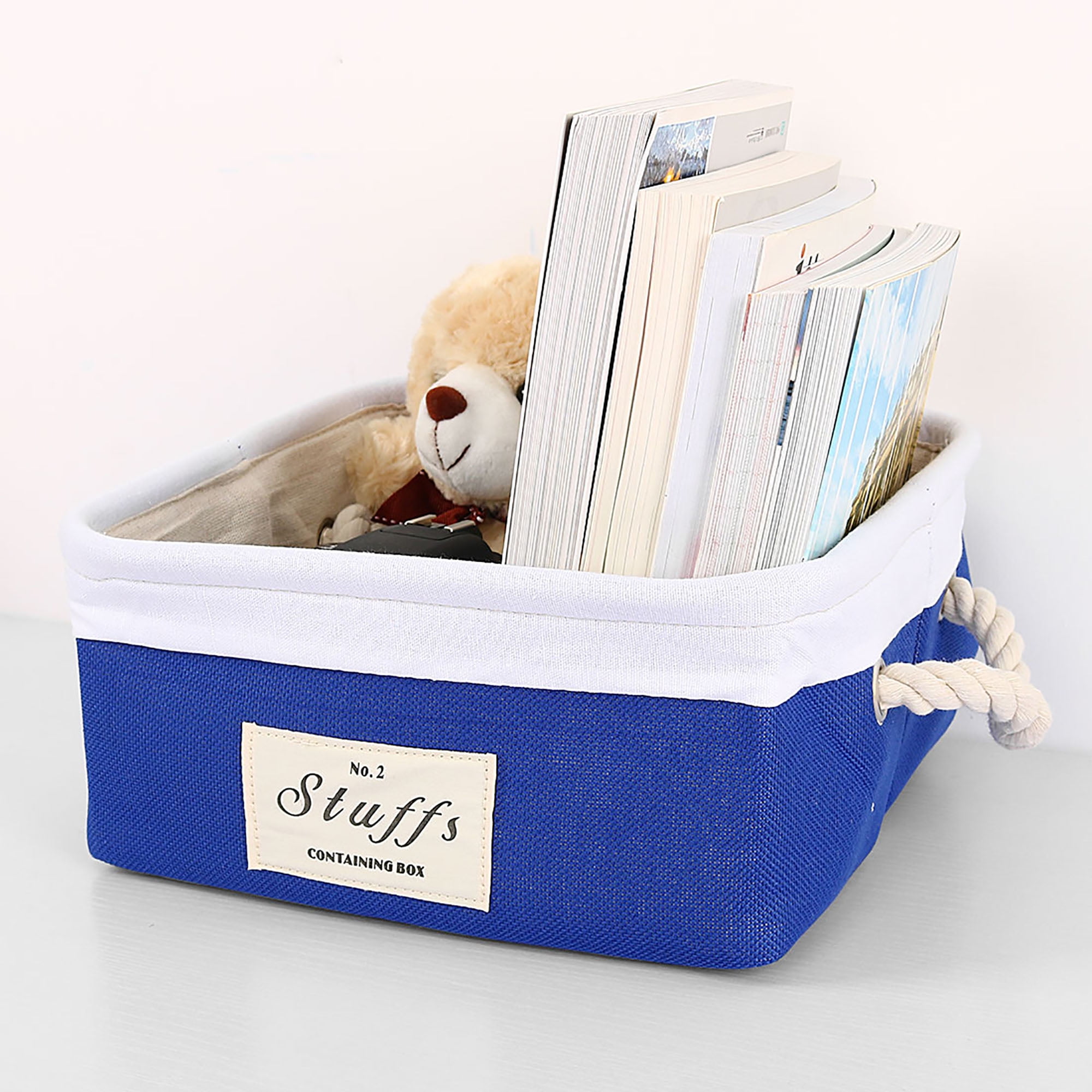 Unique Bargains Storage Bin Basket with Handle Linen Fabric Organizer