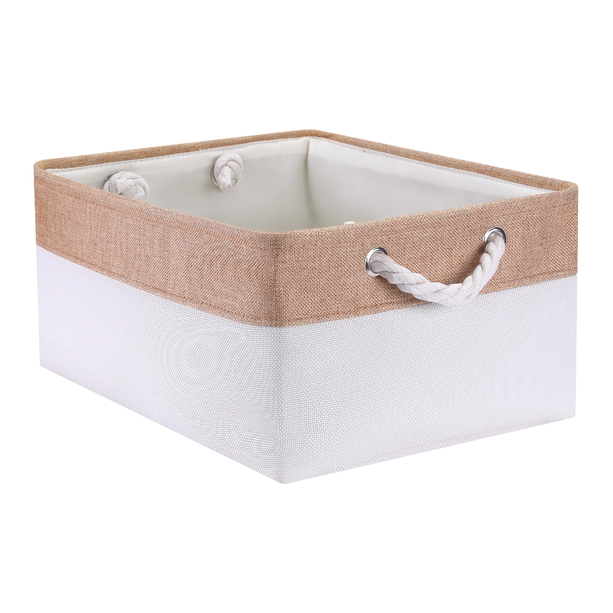Unique Bargains Storage Bin with Handle Fabric Cube Beige/Brown 16*12.5*8in