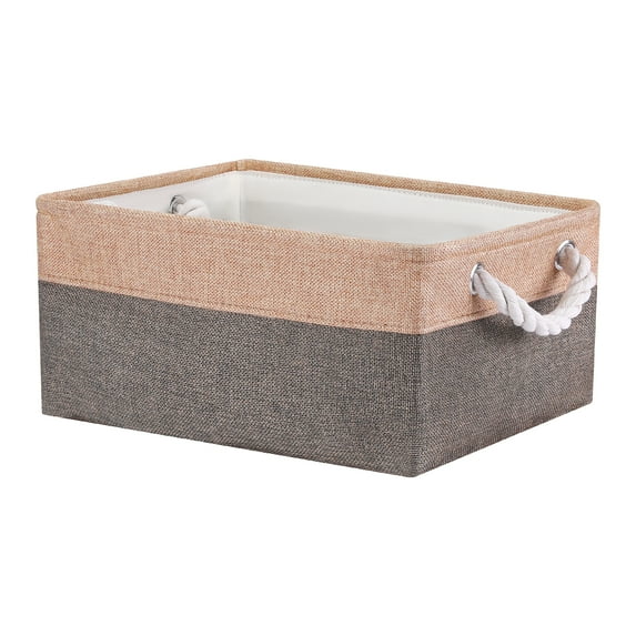 Unique Bargains Storage Bin with Handle Fabric Cube Coffee/Brown 14*10*6.5in