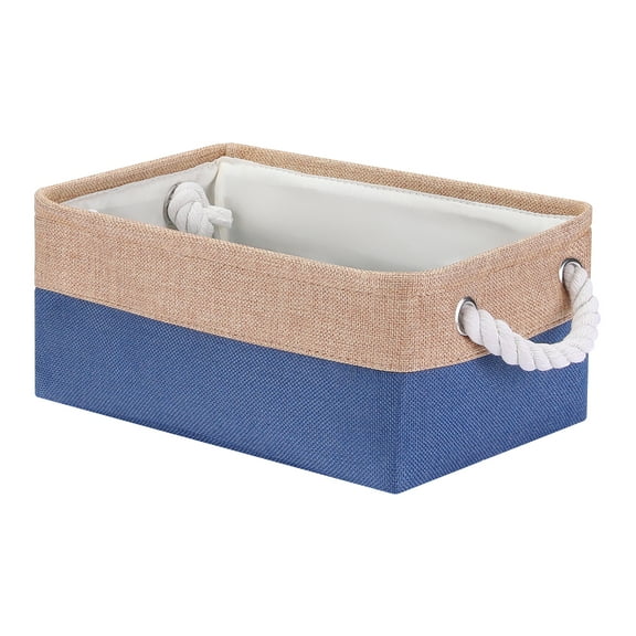 Unique Bargains Storage Bin with Handle Fabric Cube Dark Blue/Brown 12.5*8.5*5in