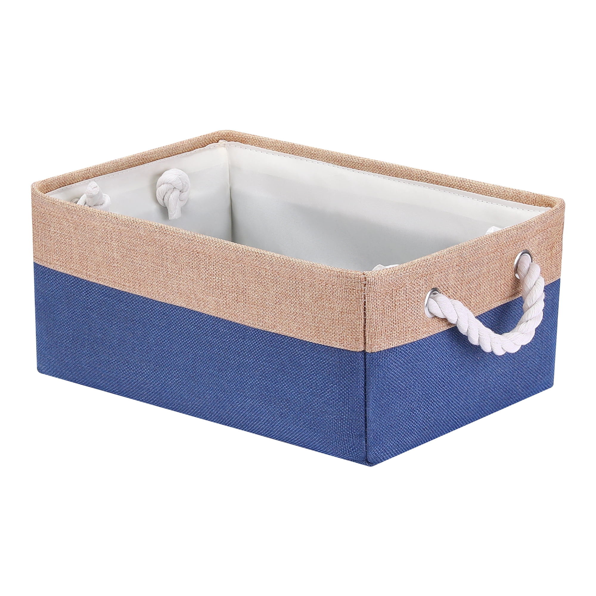 Unique Bargains Storage Bin with Handle Fabric Cube Dark Blue/Brown 14