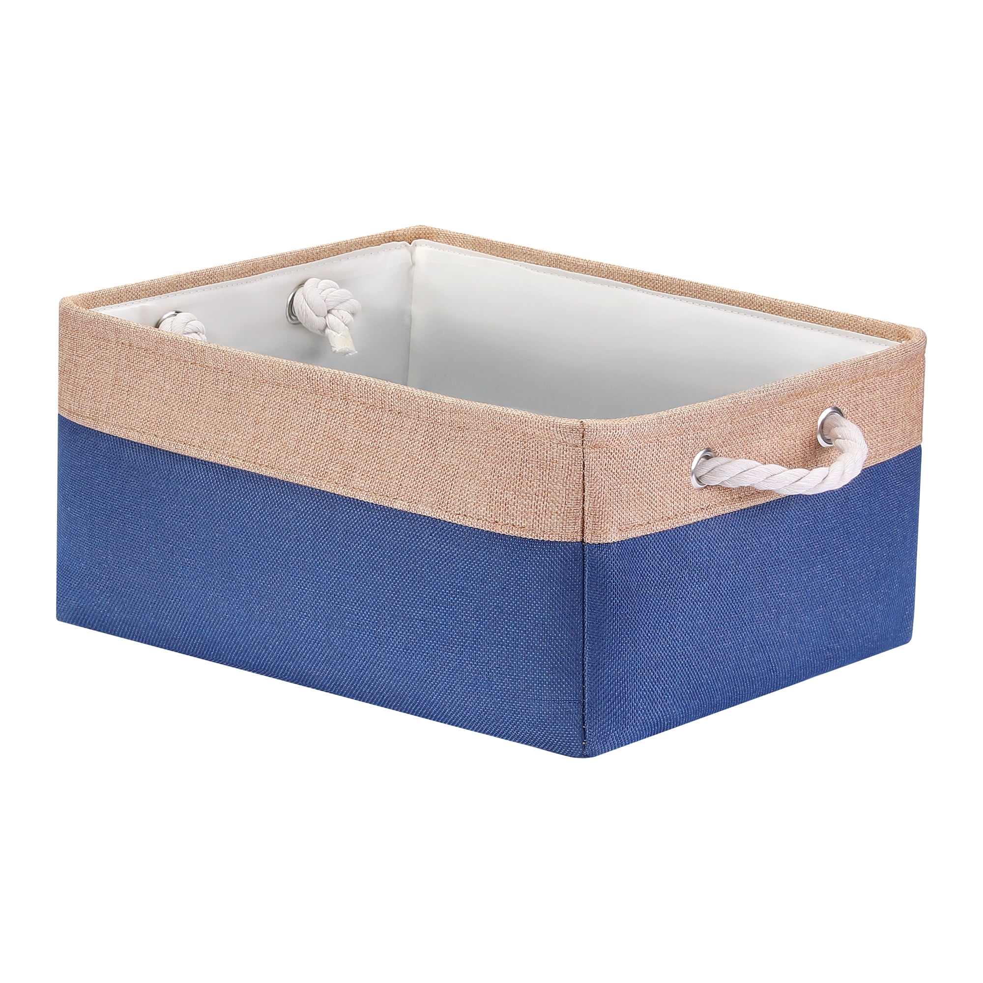 Unique Bargains Storage Bin with Handle Fabric Cube Dark Blue/Brown 16*12.5*8in
