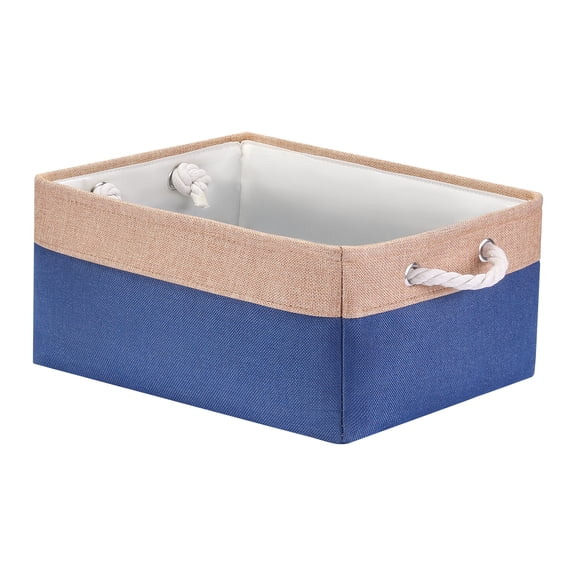 Unique Bargains Storage Bin with Handle Fabric Cube Dark Blue/Brown 16*12.5*8in