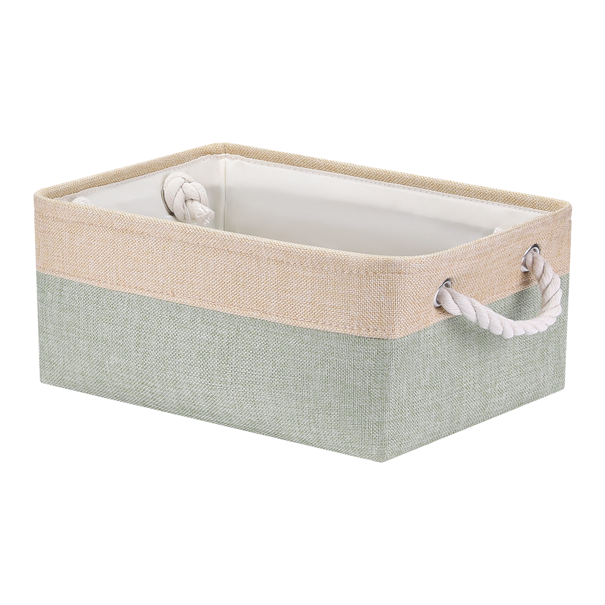 Unique Bargains Storage Bin with Handle Fabric Cube Green/Beige 14*10*6.5in
