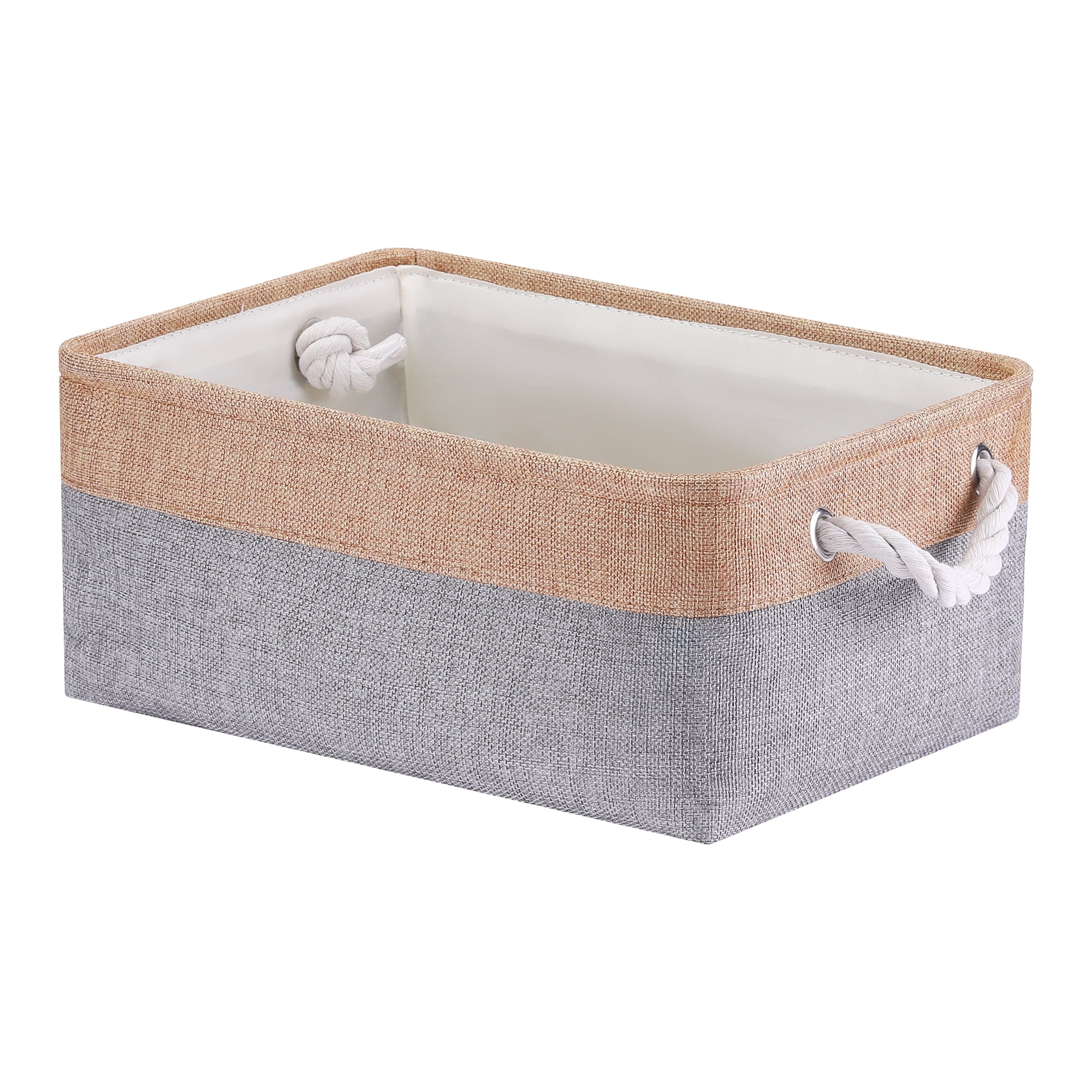 Unique Bargains Storage Bin with Handle Fabric Cube Grey/Brown 14*10*6.5in