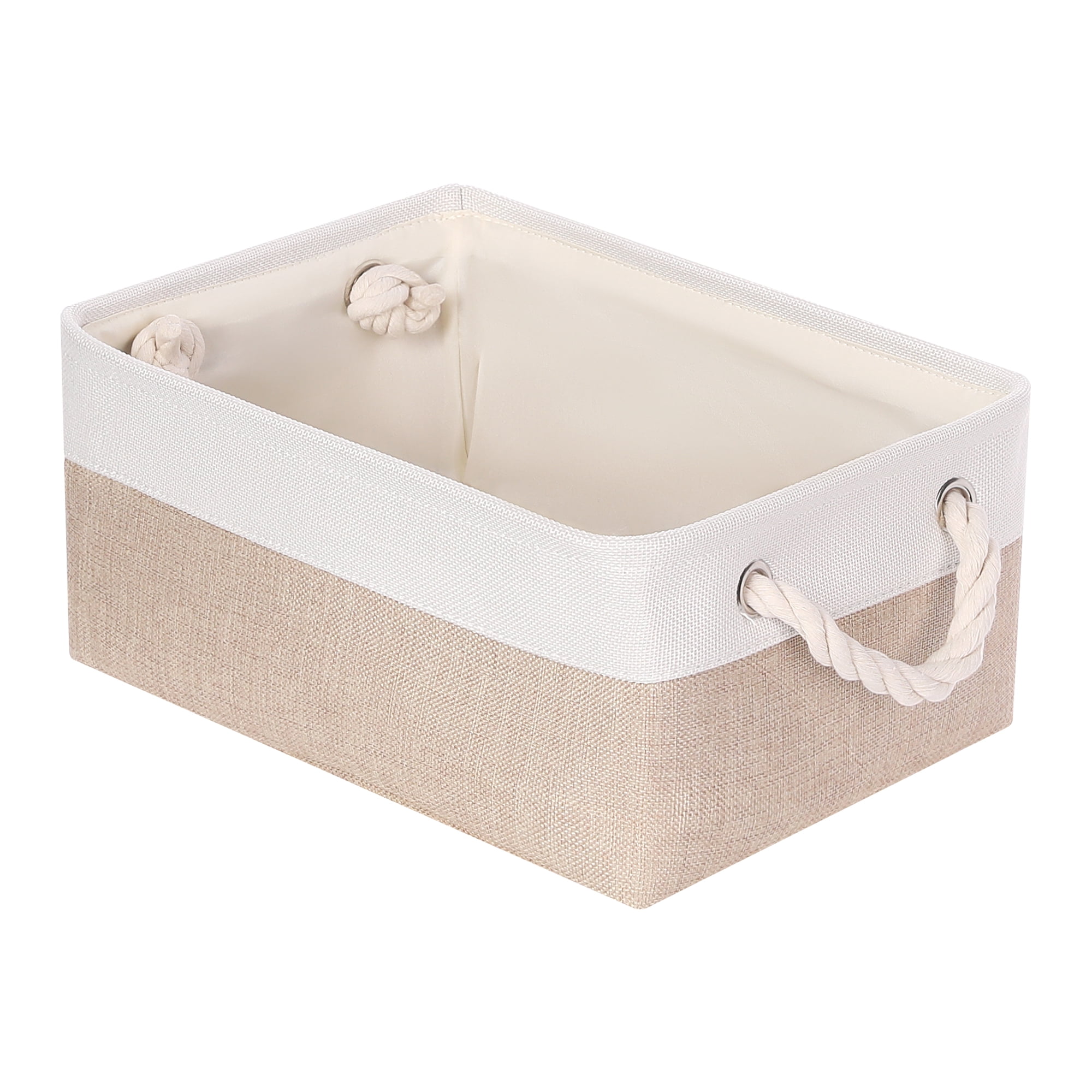 Unique Bargains Storage Bin with Handle Fabric Cube Khaki/White 14*10*6.5in