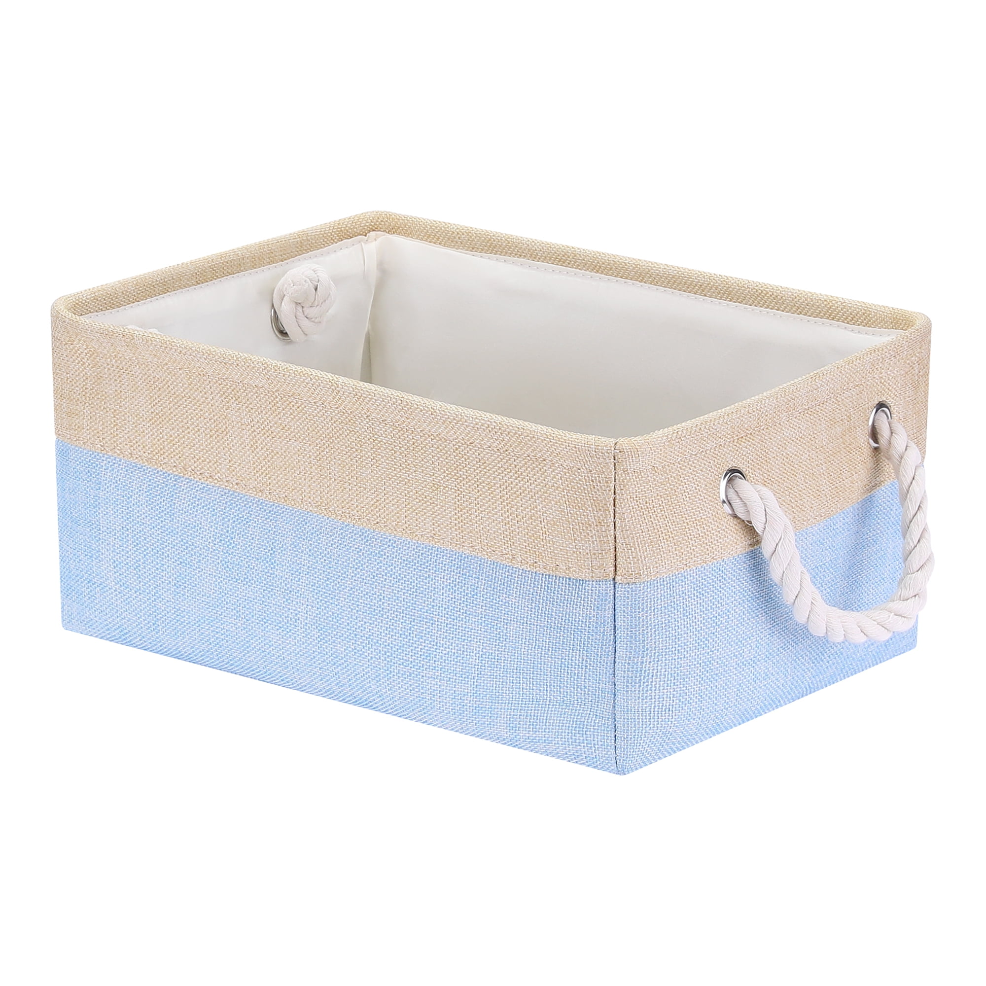 Unique Bargains Storage Bin with Handle Fabric Cube Light Blue/Brown 14*10*6.5in