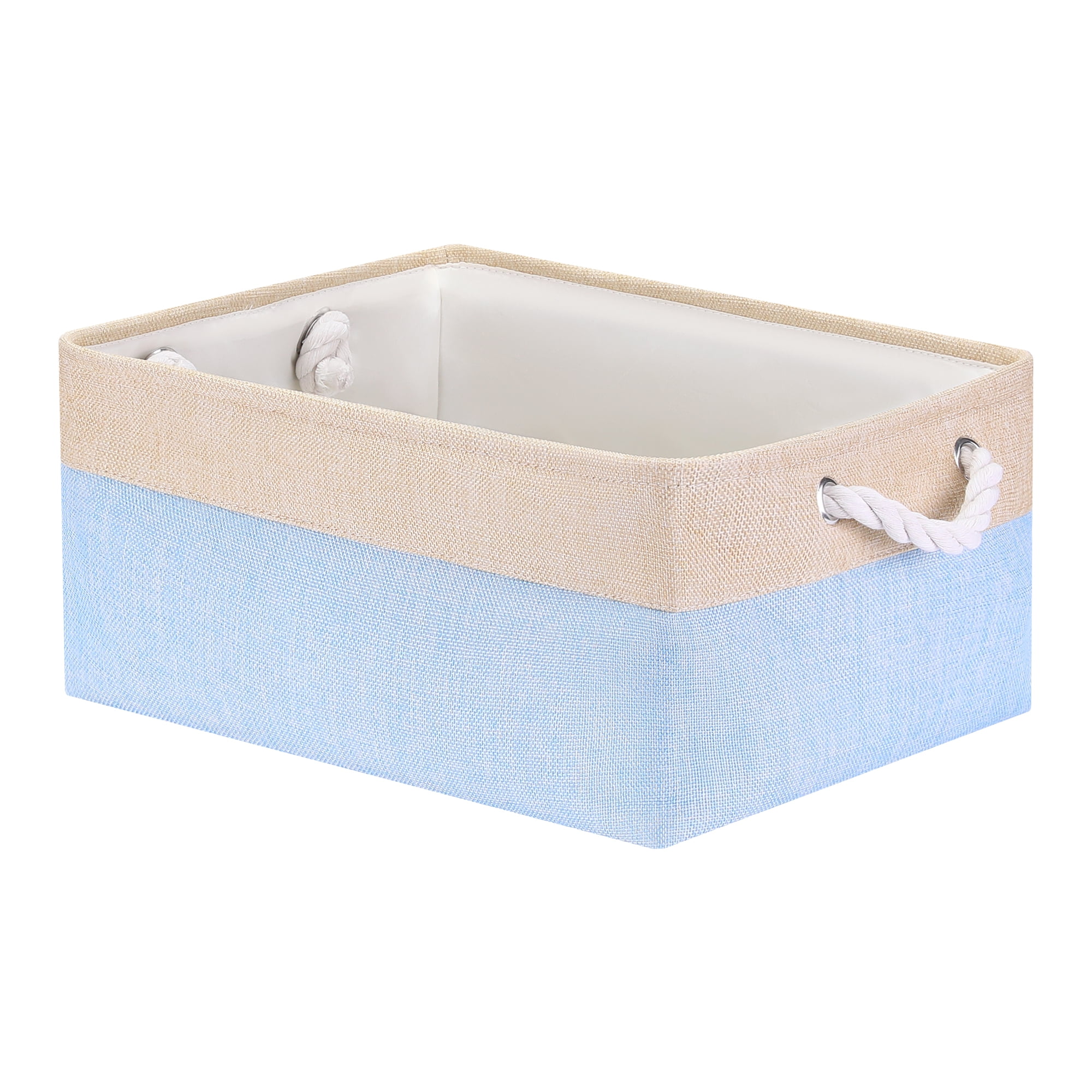 Unique Bargains Storage Bin with Handle Fabric Cube Light Blue/Brown 16*12.5*8in