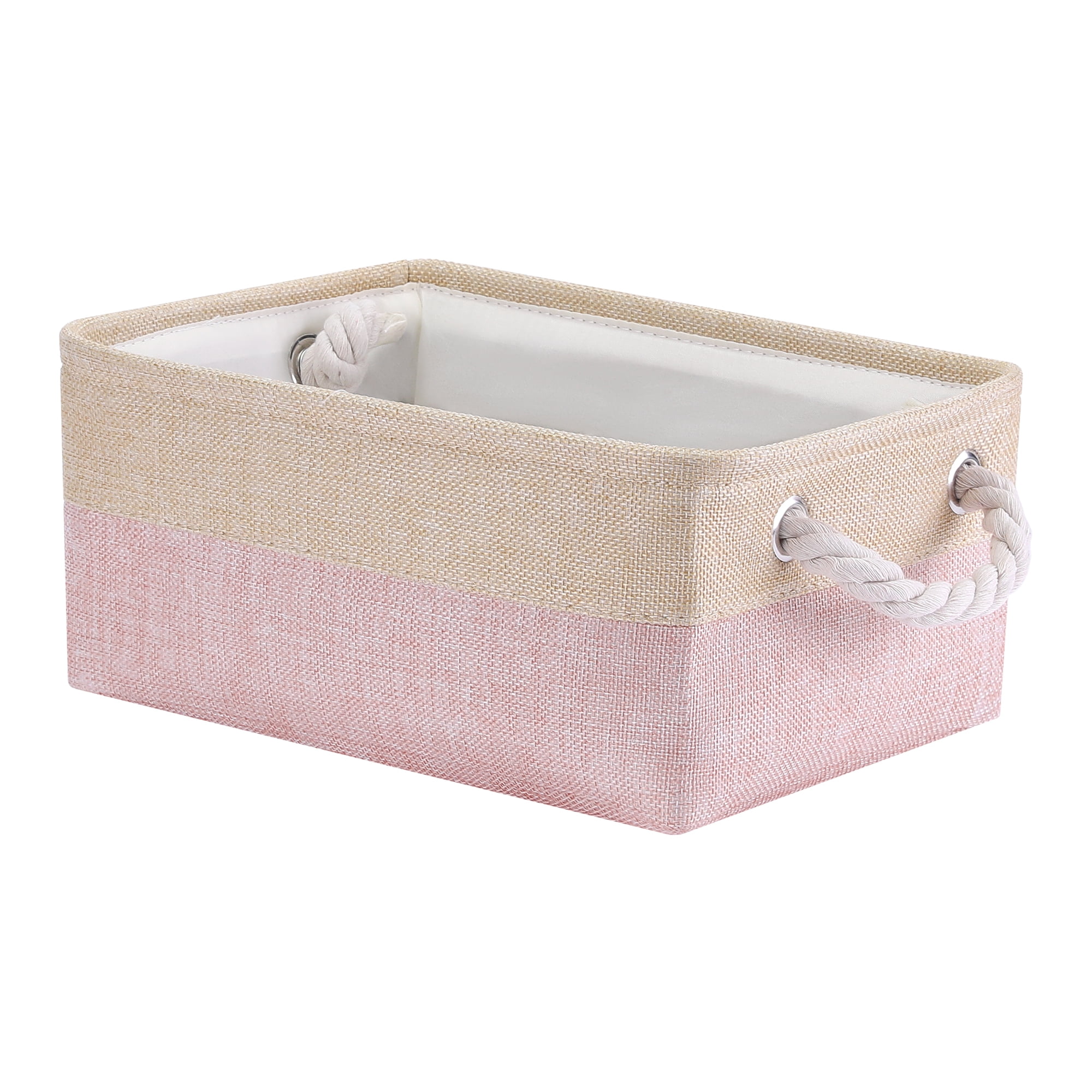 Unique Bargains Storage Bin with Handle Fabric Cube Pink/Beige 12.5*8.5*5in