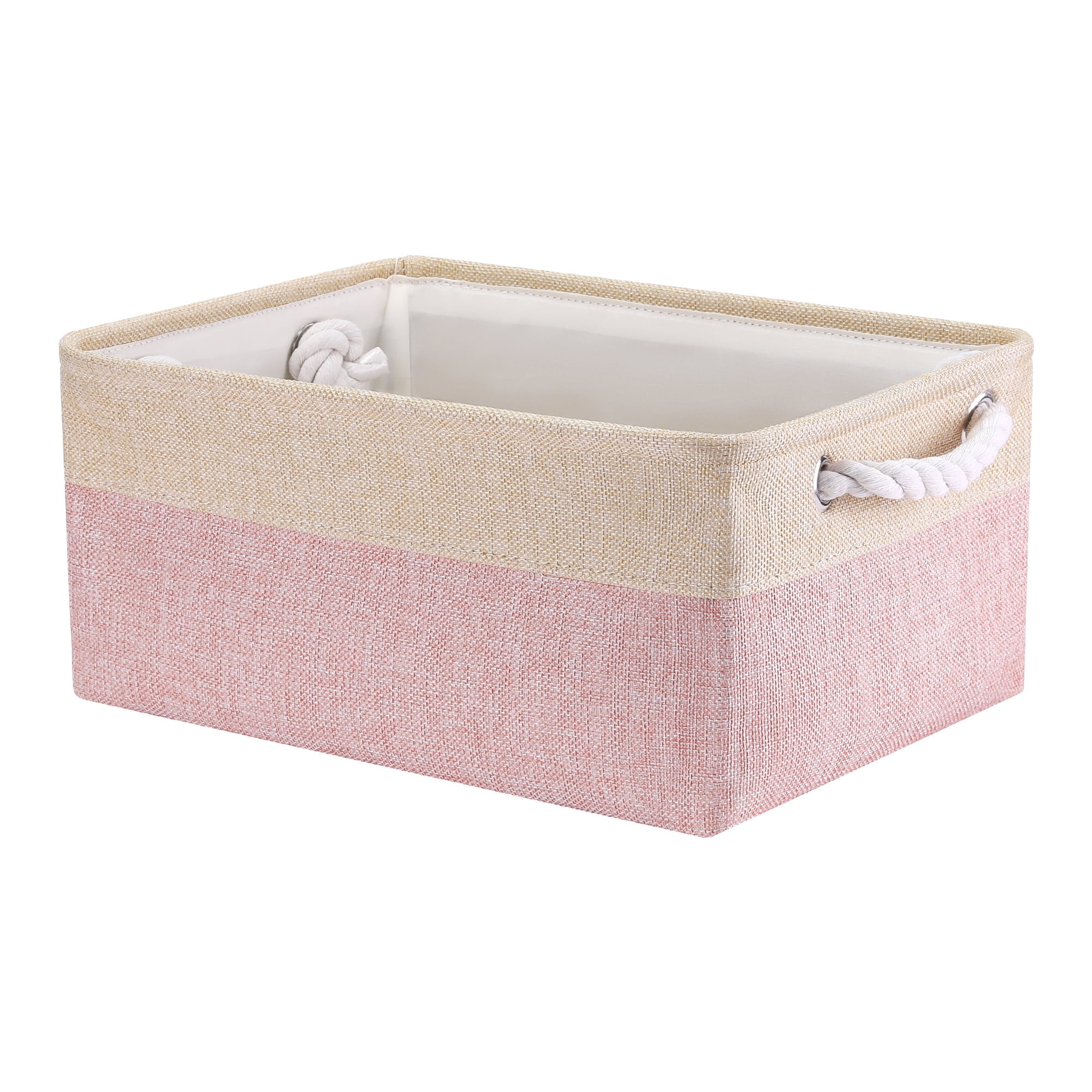 Unique Bargains Storage Bin with Handle Fabric Cube Pink/Beige 14*10*6