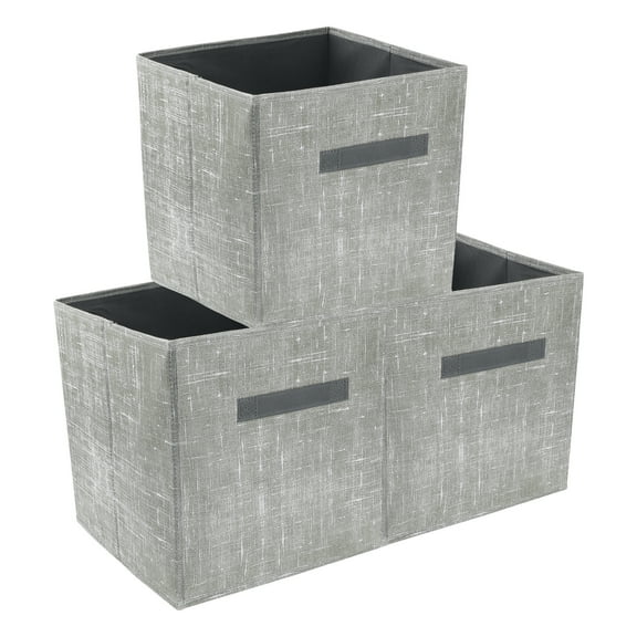Unique Bargains Storage Cube 3 Pcs Fabric Storage Bin with Handle Gray