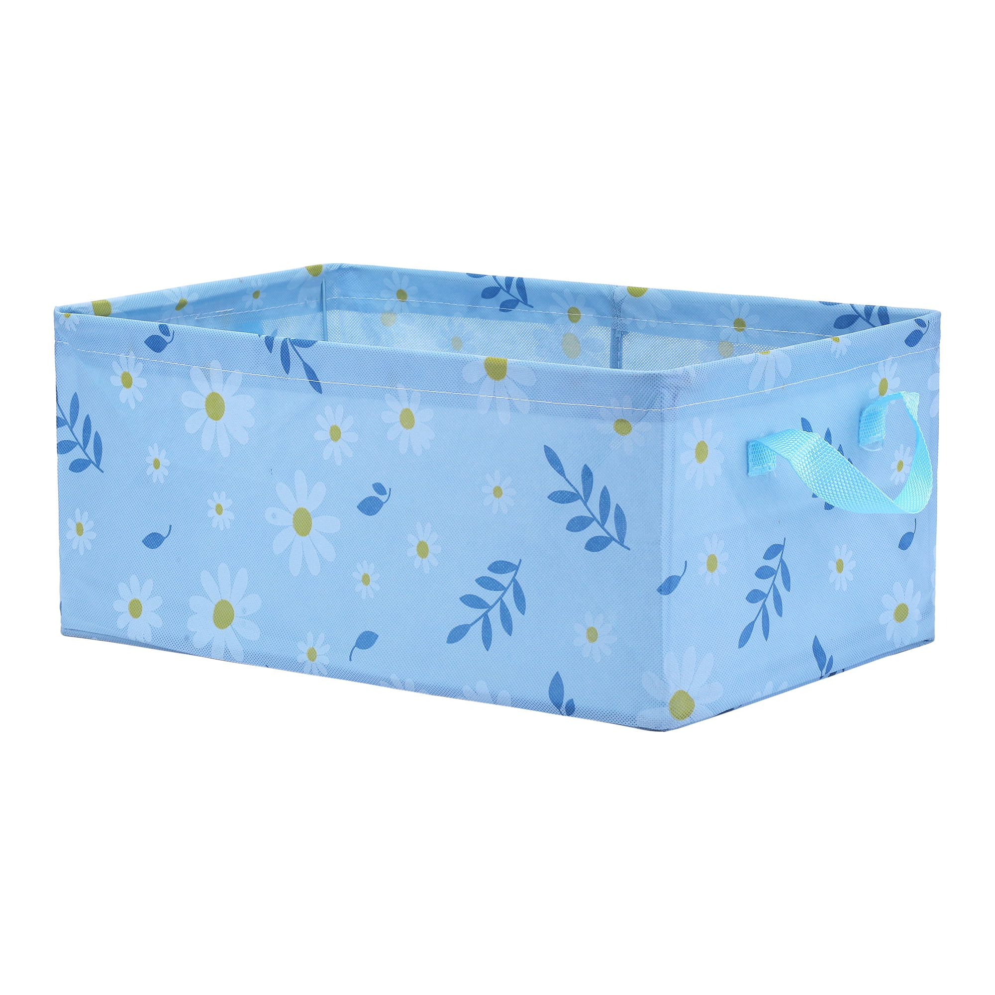 Unique Bargains Storage Cube Collapsible Storage Basket with Handles for Shelves 1pk Blue