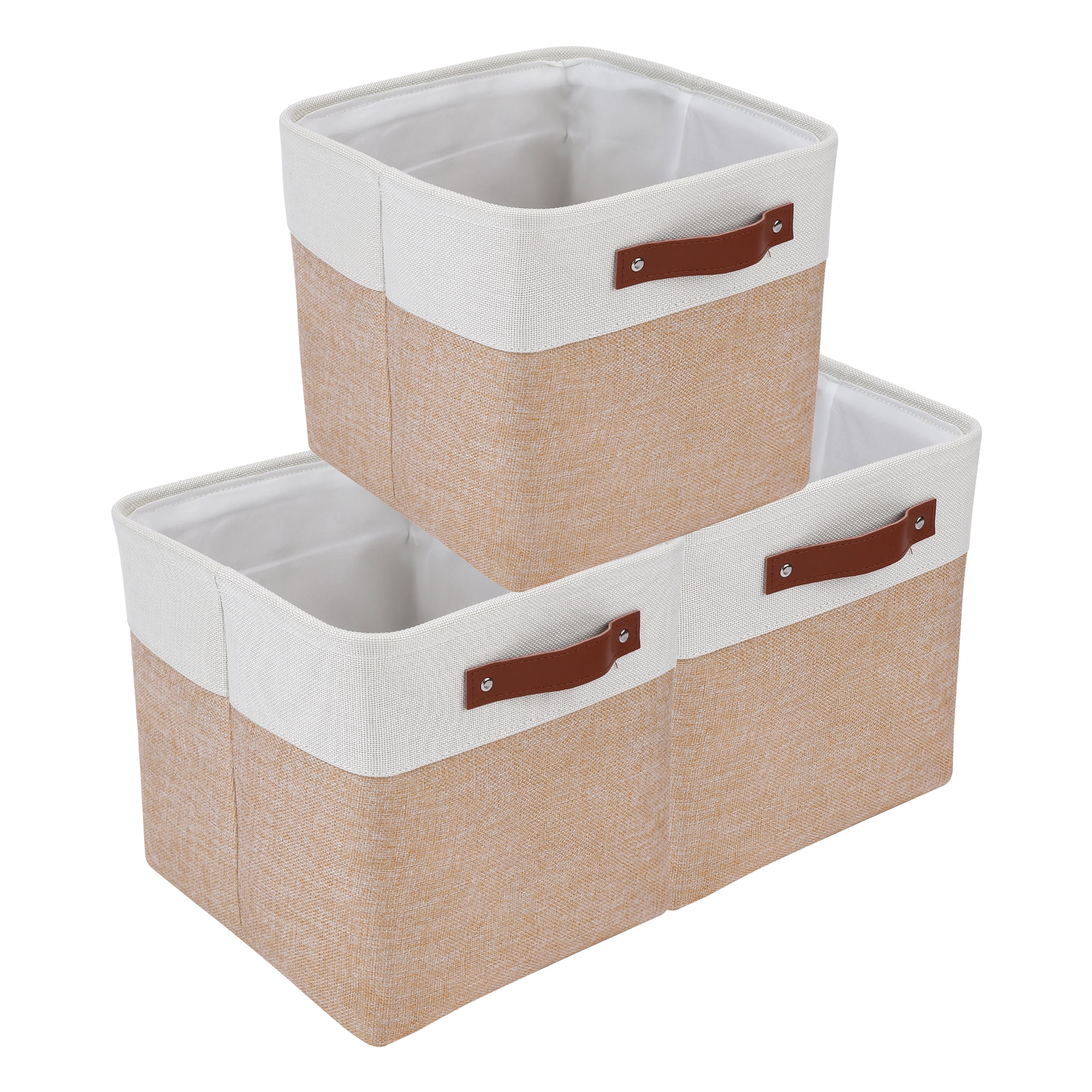 Unique Bargains Storage Cube Fabric Bin with Handles Apricot 11*11*11in